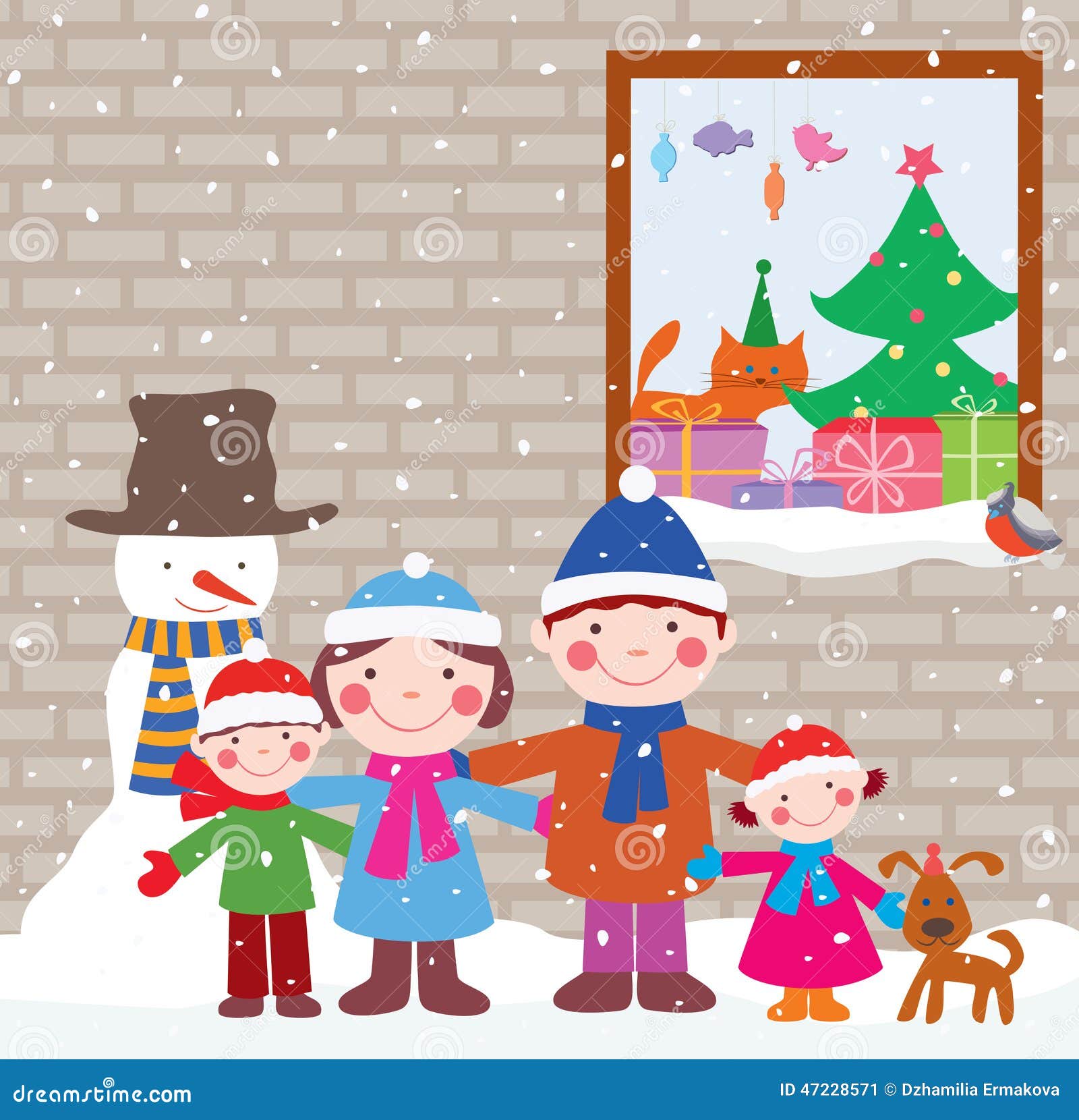 Familia Feliz En Nochebuena Ilustración del Vector - Ilustración de vector, muchacho: 47228571 Familia Feliz En Nochebuena Ilustración del Vector - Ilustración de vector, muchacho: 47228571