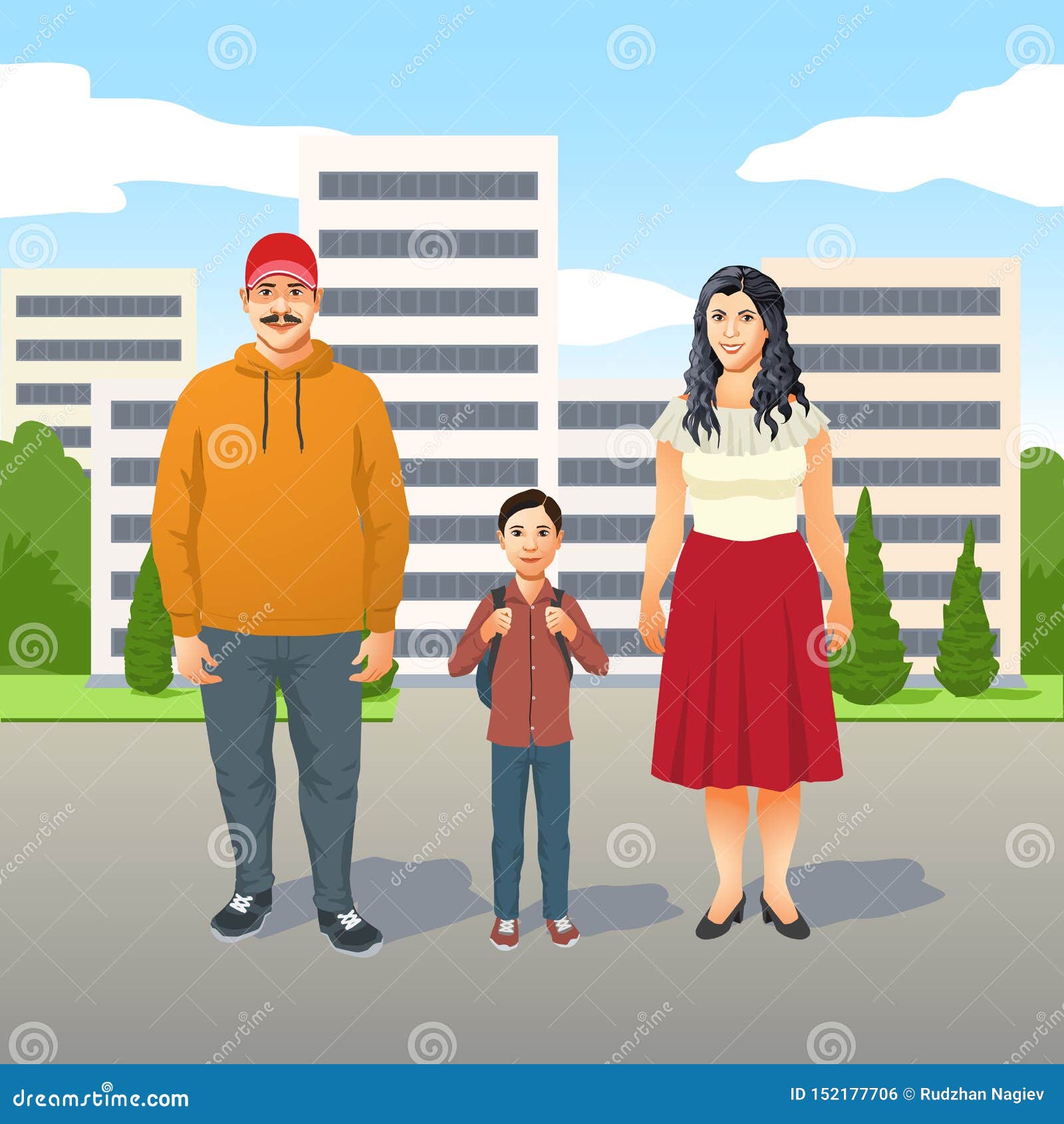 Familia Latino Joven Amistosa Feliz Con La El Padre Y Su Hijo Joven Ilustración del Vector - Ilustración apartamento, descendiente: 152177706