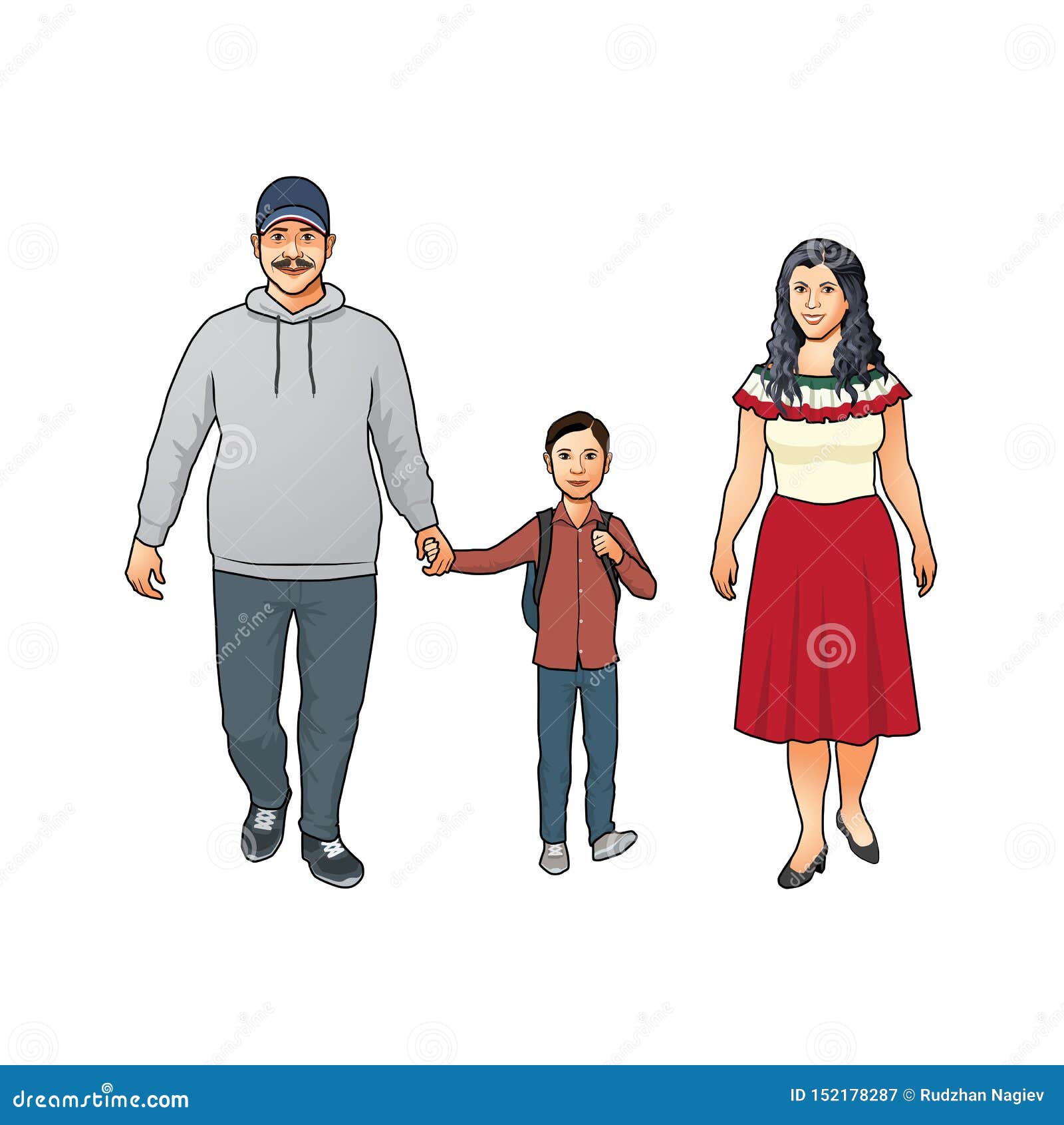 Familia Latino Joven Amistosa Feliz Con La Madre, El Padre Y Su Hijo Joven Ilustración del Vector - de familia, oficina: 152178287