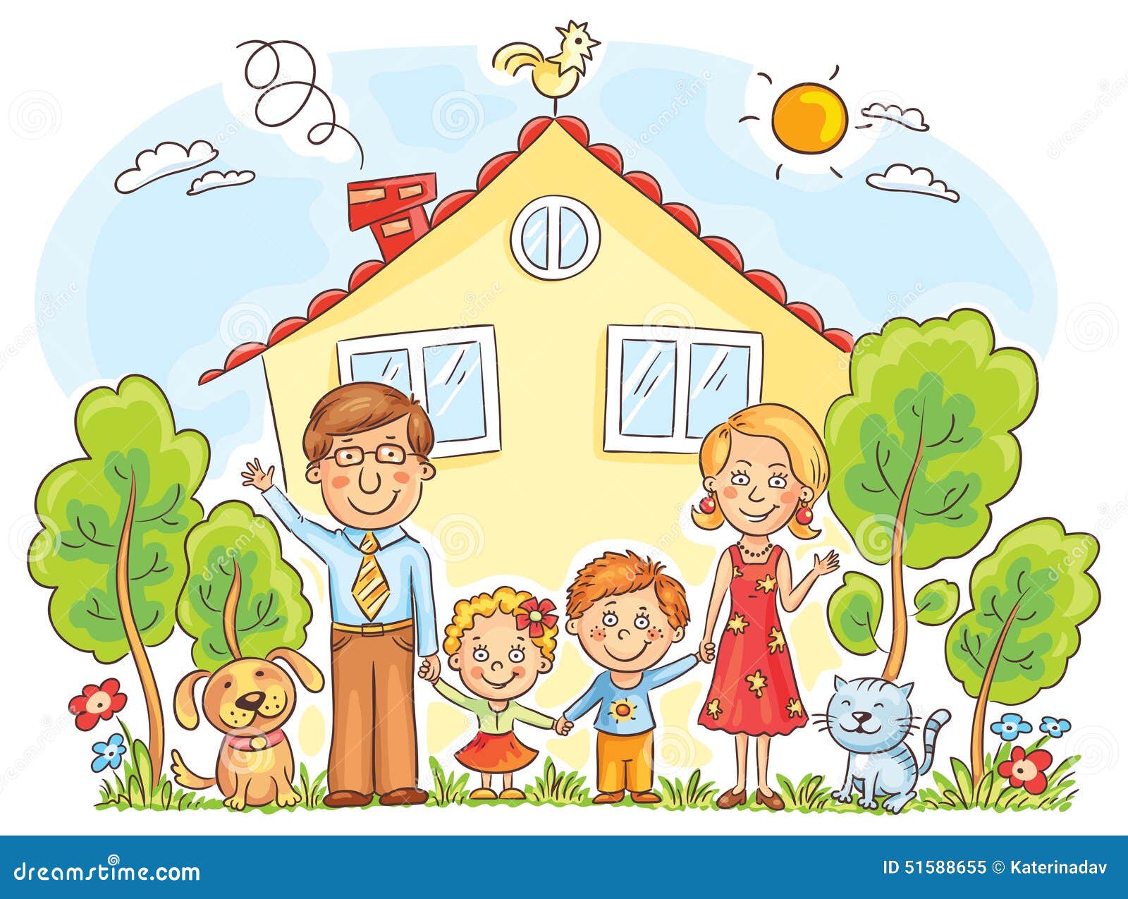 Familie am Haus vektor abbildung. Illustration von glücklich 51588655