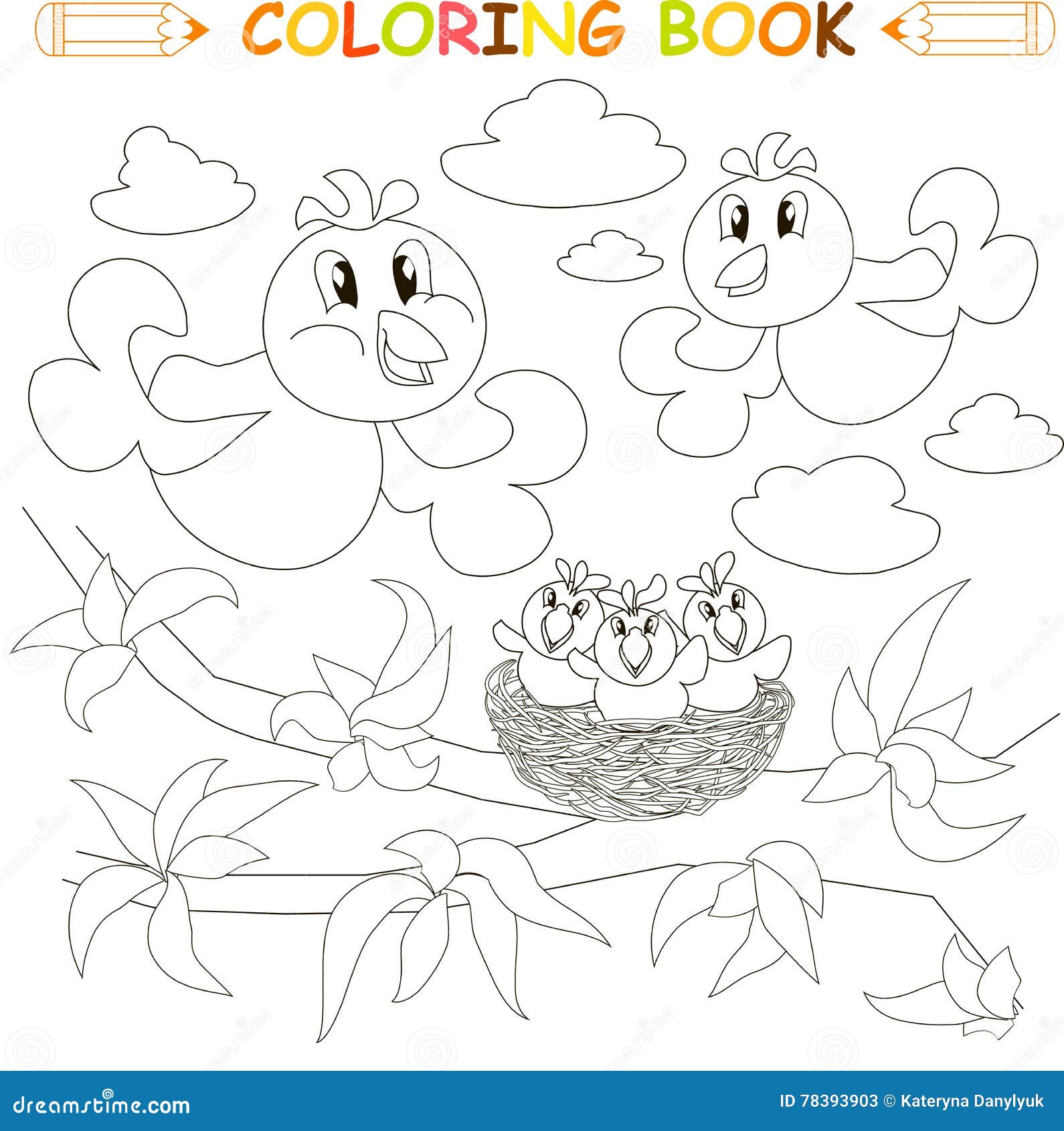 Famille Doiseau De Livre De Coloriage Poussins Sur Le Nid