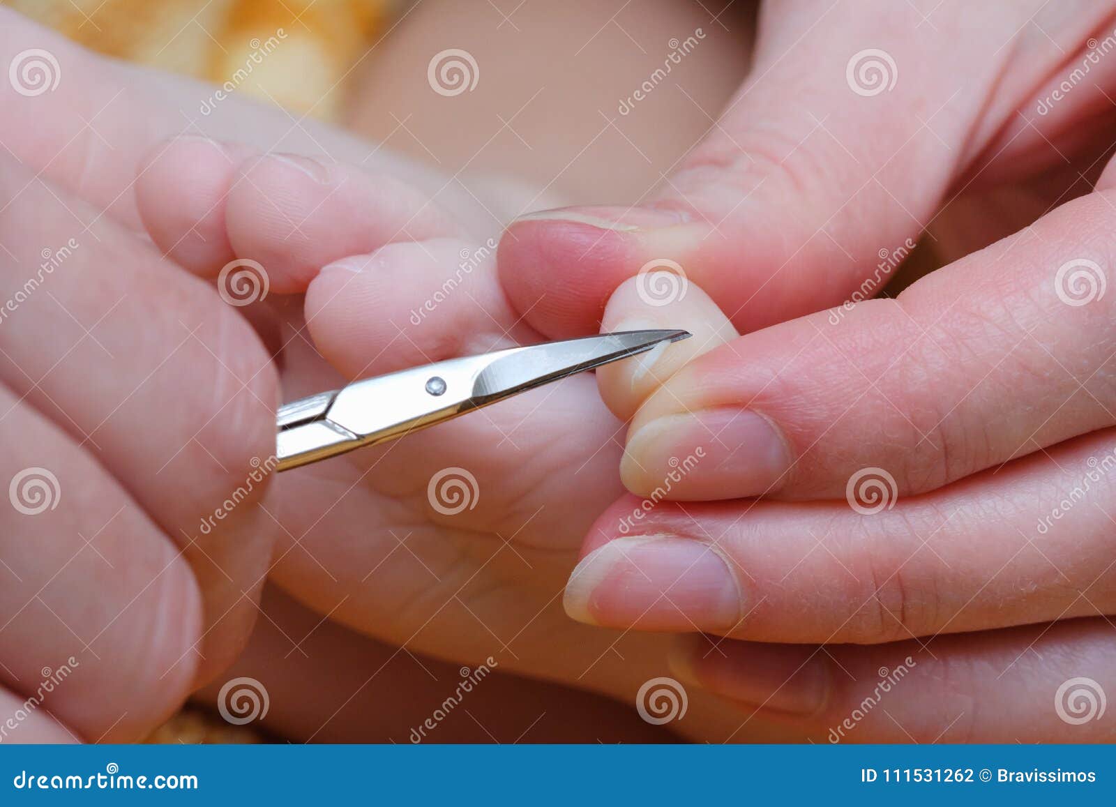 Family Activity Mother Hand Cut Nails for Kid by Using Nail Scissors ...