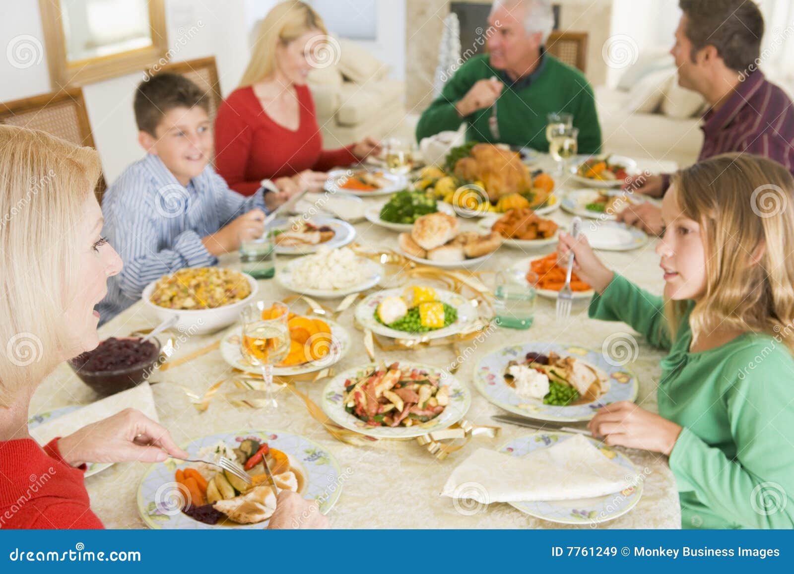 Family All Together at Christmas Dinner Stock Image - Image of home