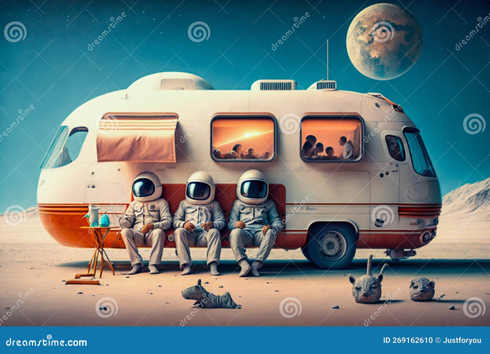 family astronauts tourists colonizers vacation trip on other planet. generative ai