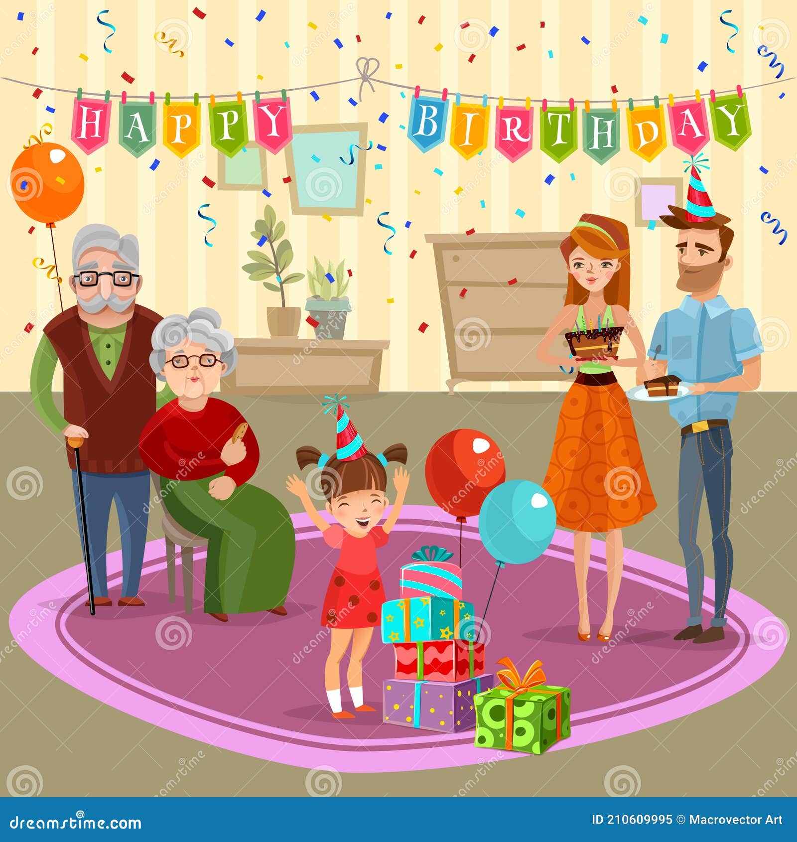 Family Birthday Home Celebration Cartoon Illustration Stock Vector -  Illustration of home, celebration: 210609995
