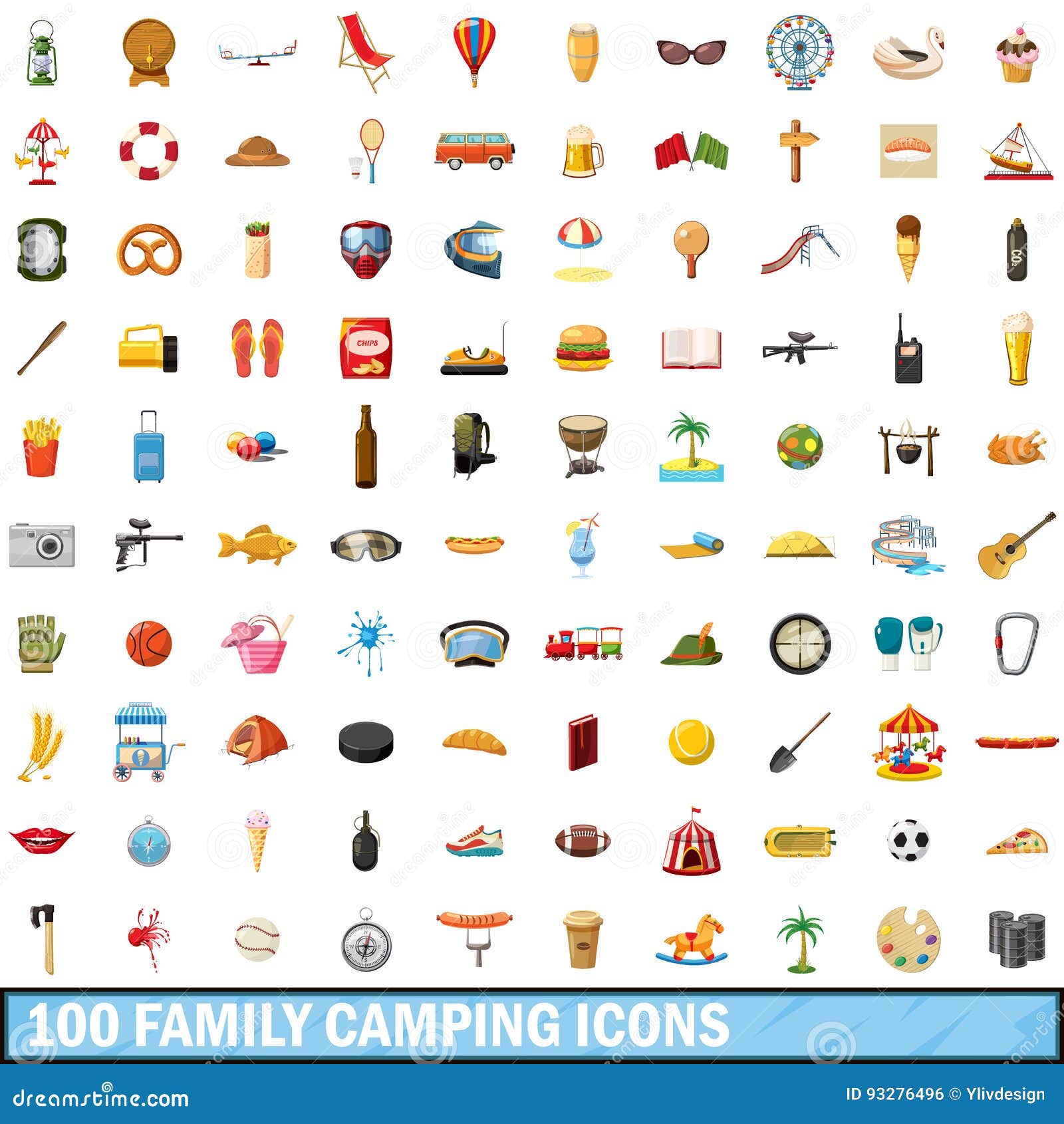100 Family Camping Icons Set, Cartoon Style Stock Vector - Illustration