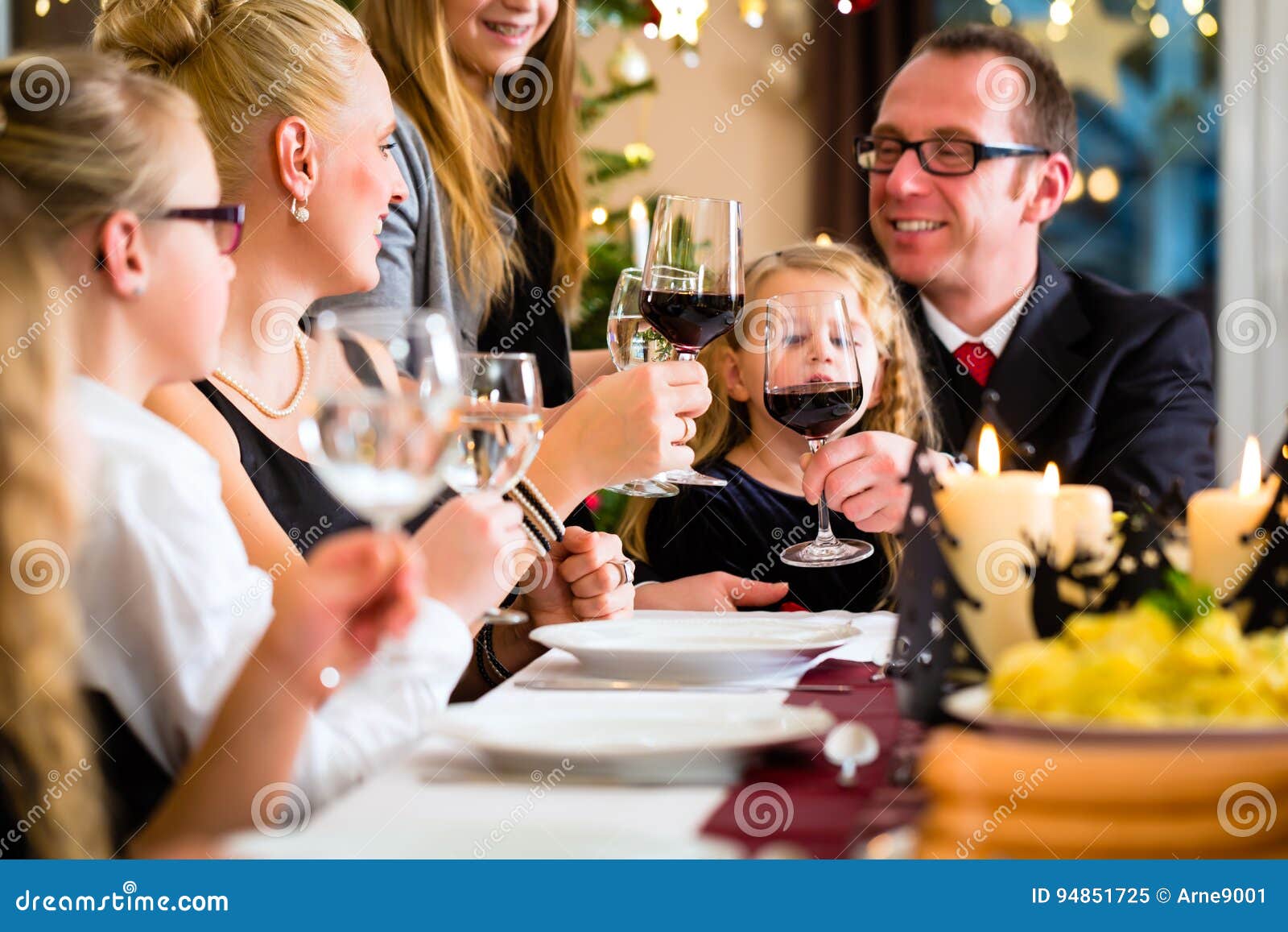 Family Celebrating Christmas Dinner Stock Image Image Of Holidays Christmas 94851725