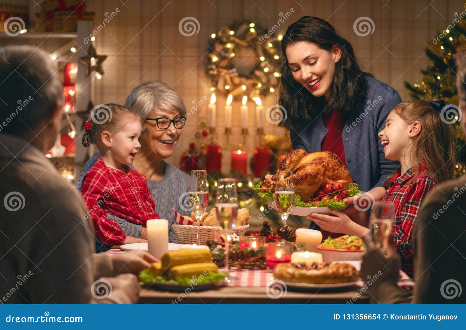 family celebrating christmas