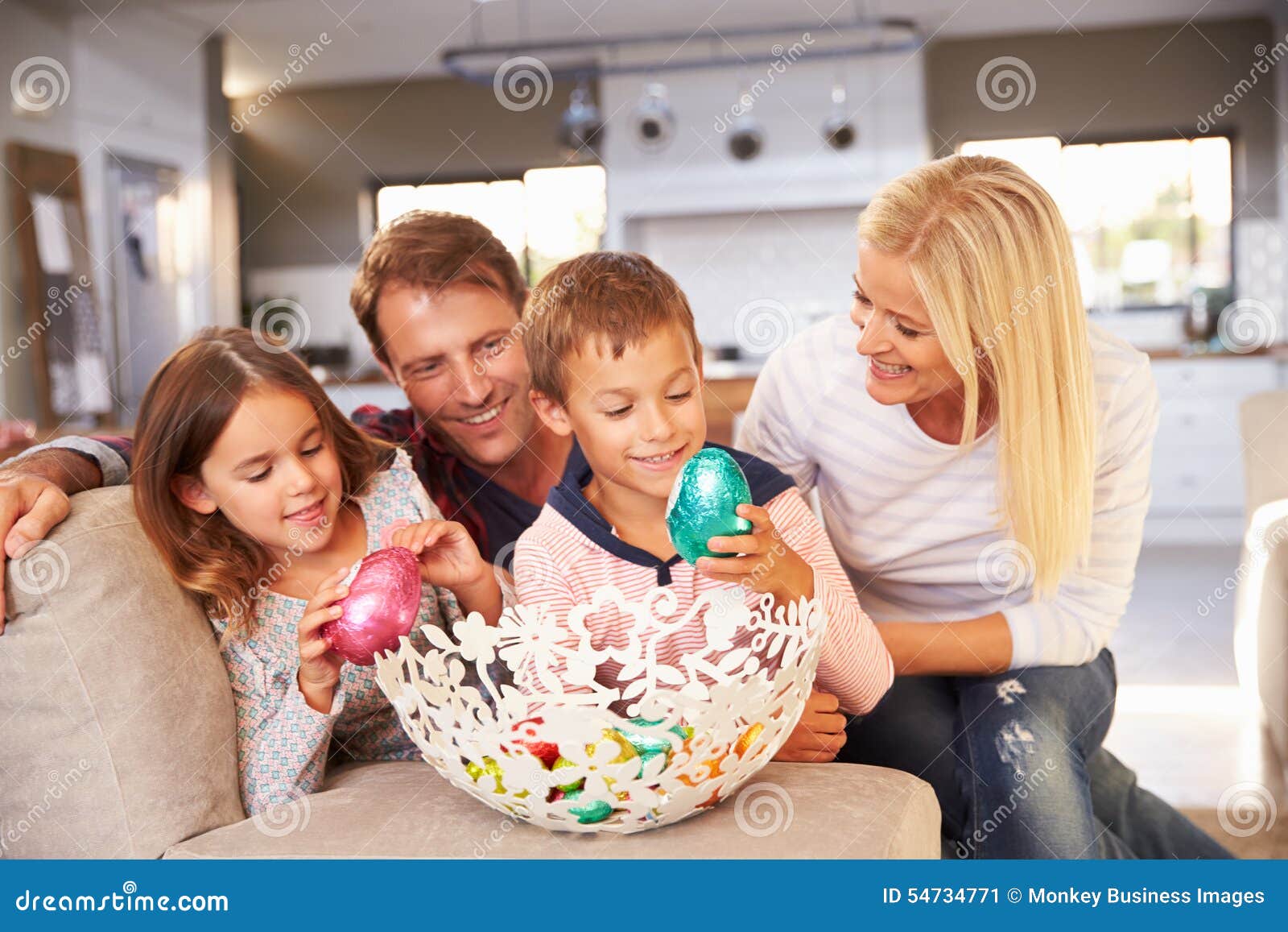 Family Celebrating Easter at Home Stock Image Image of christianity