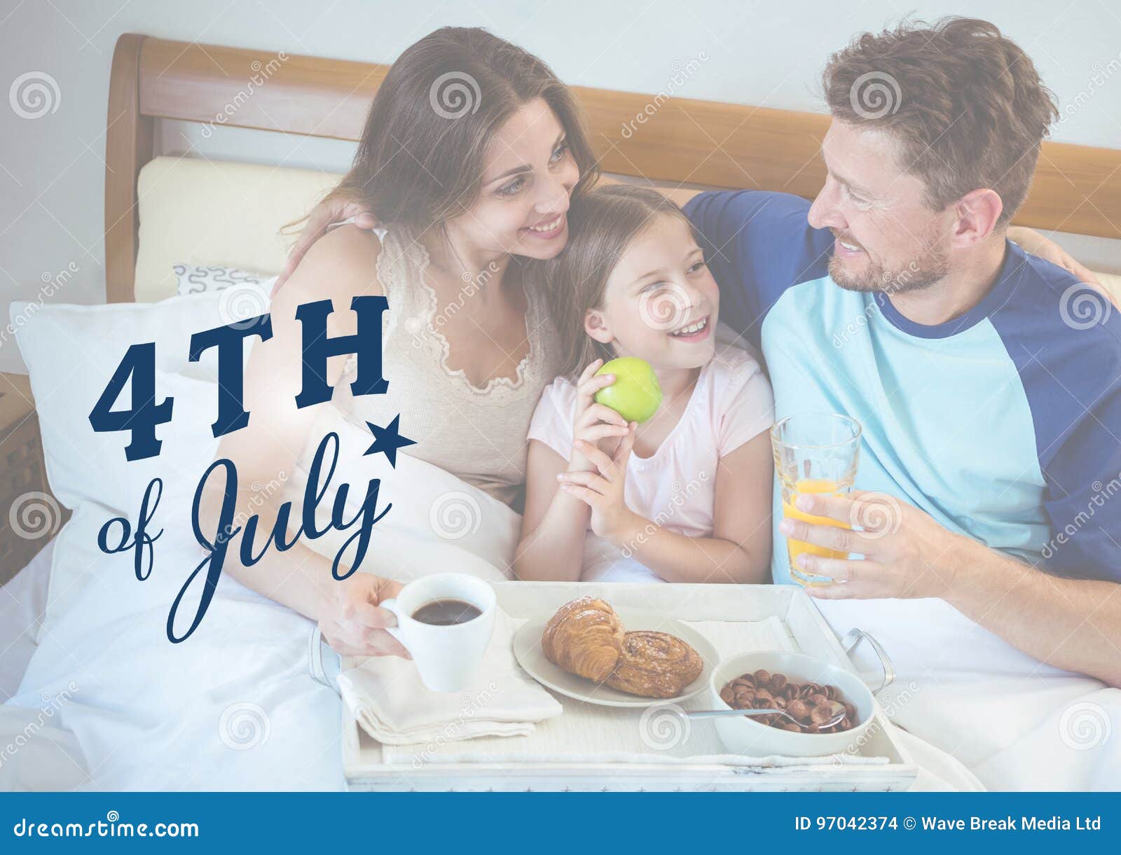 Family Chilling on the Bed for the 4th of July Stock Photo Image of