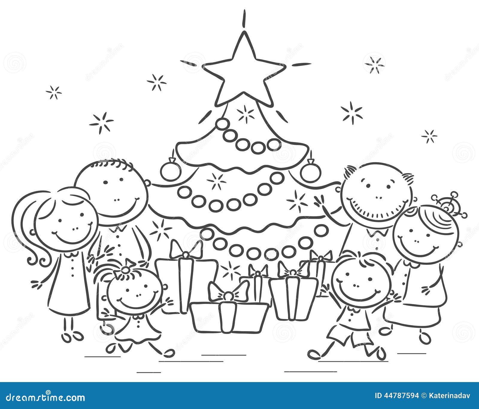 Royalty Free Vector Family with a Christmas tree and presents