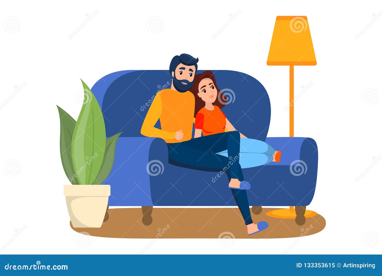 Family Couple Sitting at Home on Couch Stock Vector - Illustration of  background, home: 133353615