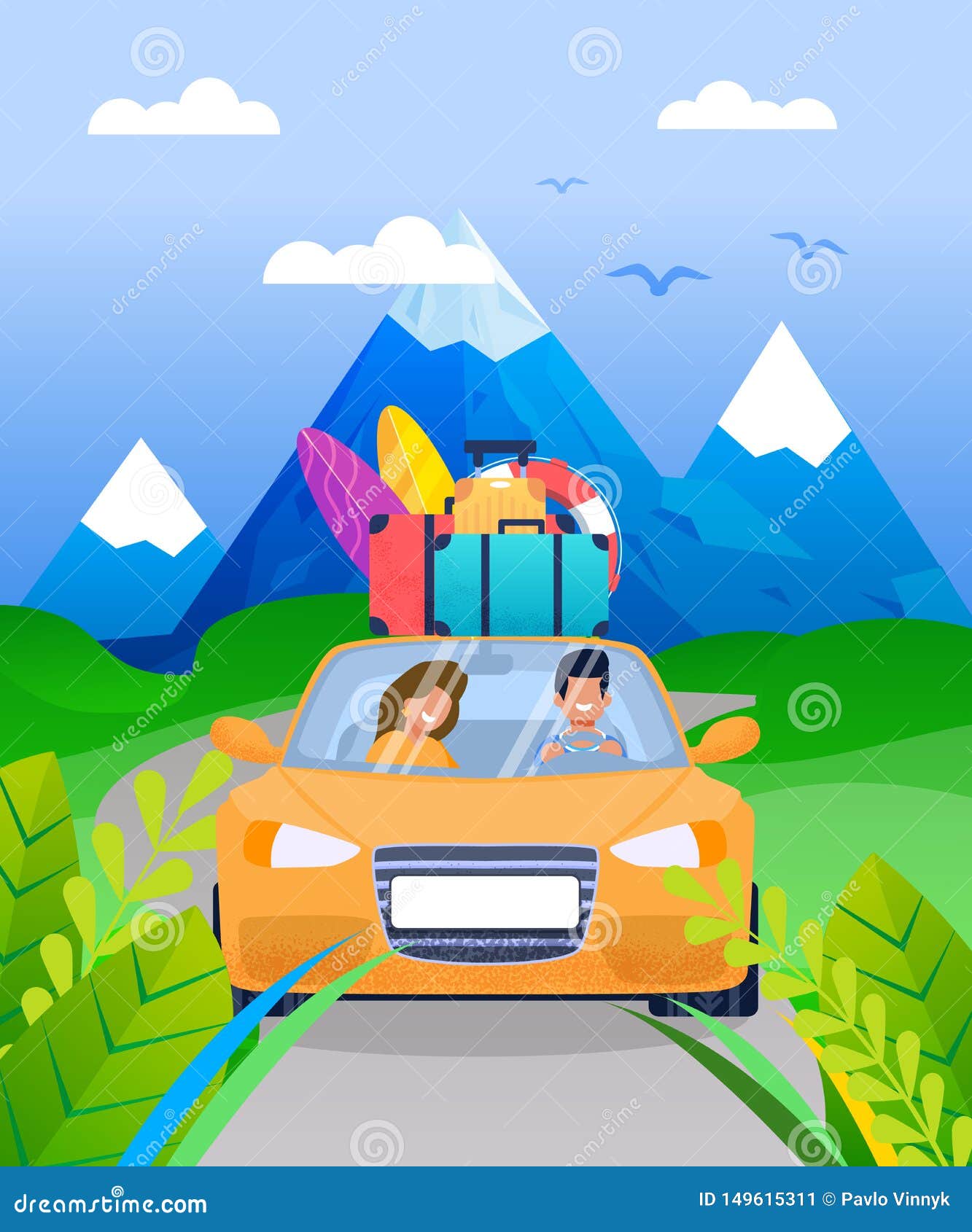 Family Couple on Vacation Car Road Trip Cartoon Stock Vector - Illustration  of summer, flyer: 149615311