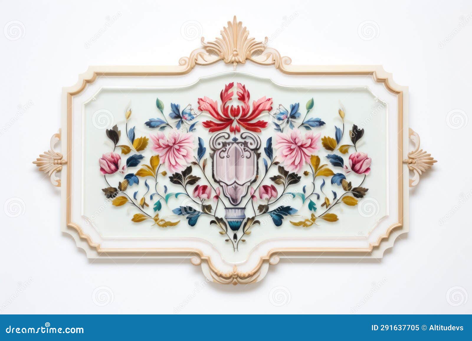 Family Crest in Glass Frame Against White Background Stock Image