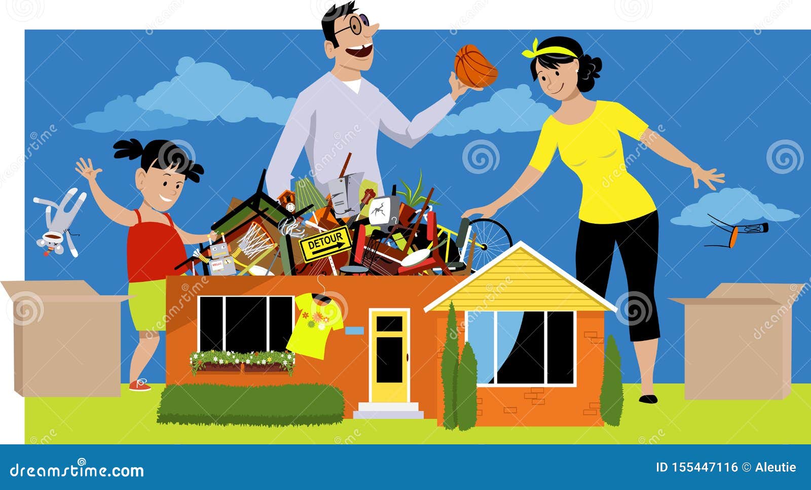 Family Decluttering a House Stock Vector Illustration of hoarder