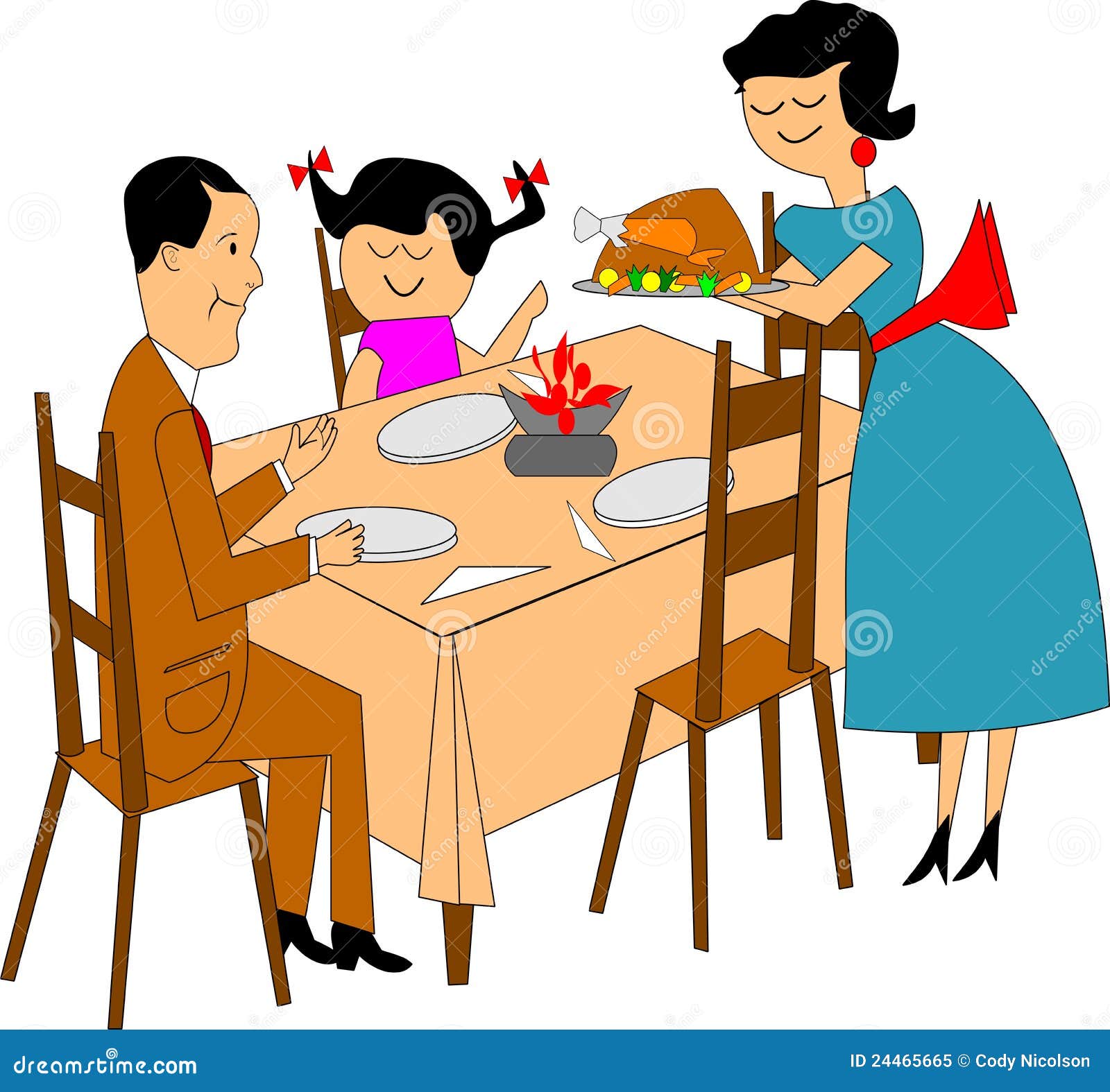 Family dinner stock vector. Illustration of retro, daughter - 24465665