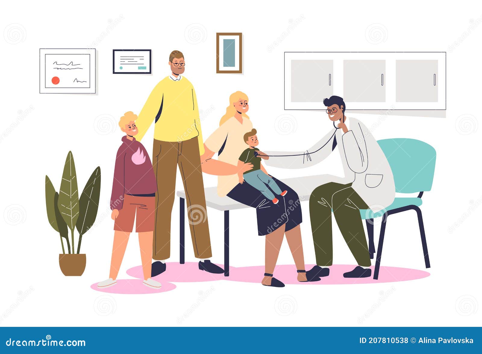 Family Doctor Visit: Parents and Kids Meeting Pediatrician Office in Clinic  or Hospital Stock Vector - Illustration of check, baby: 207810538