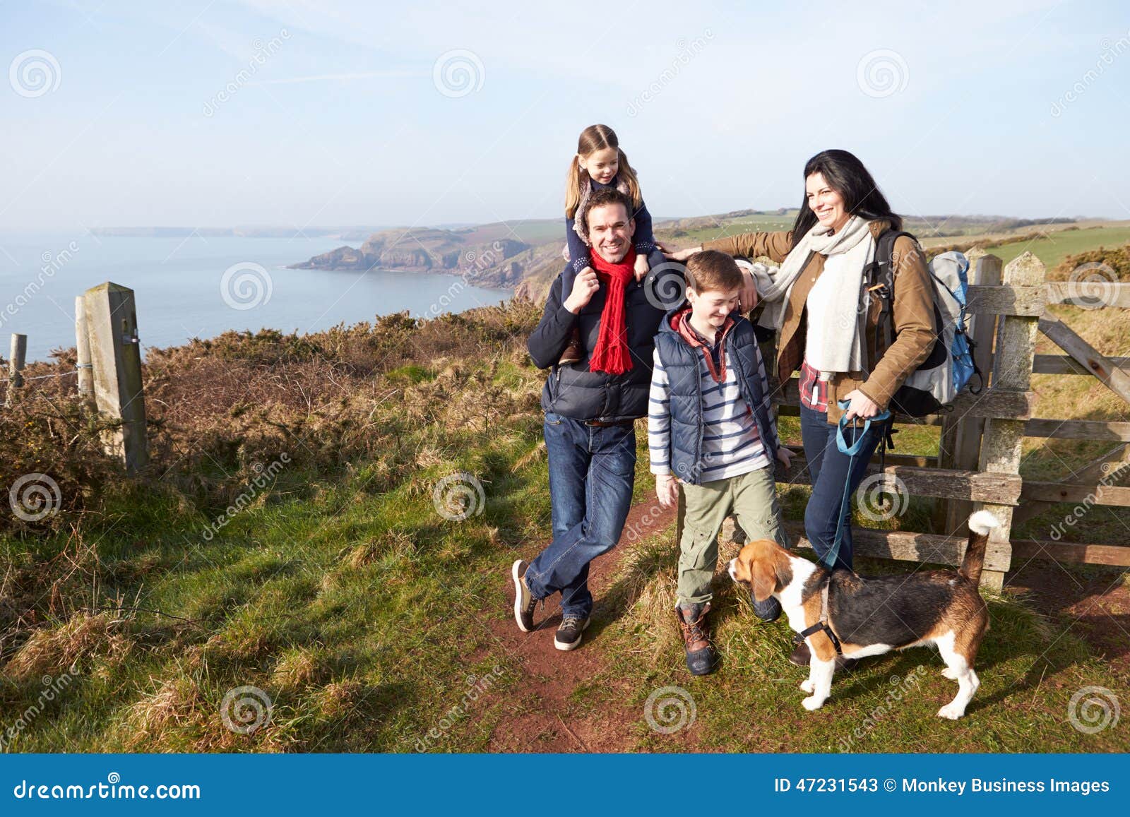 Family with Dog Walking Along Coastal Path Stock Image Image of walk