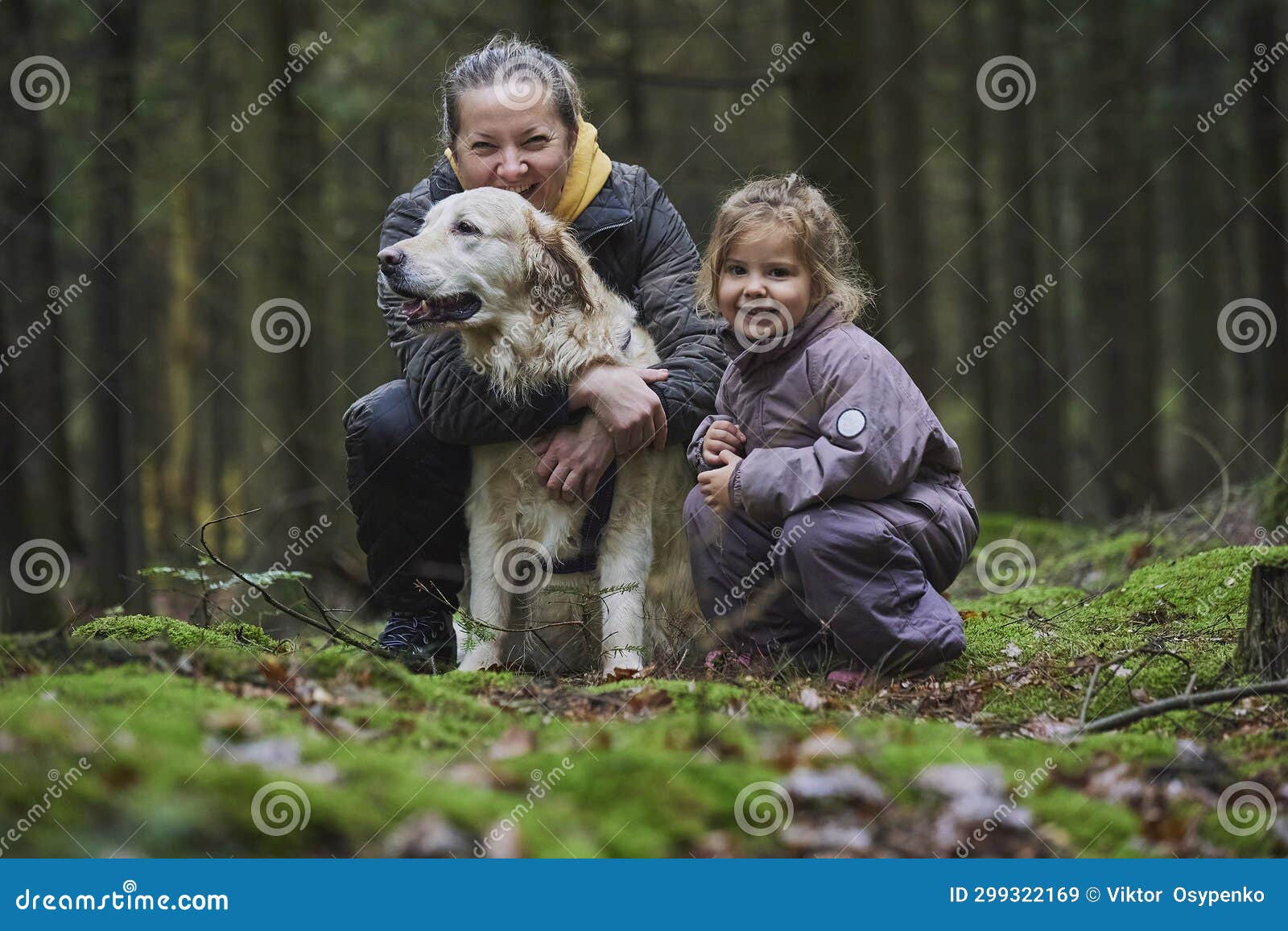 A Family with a Dog Walks in the Forest in Denmark Stock Image Image