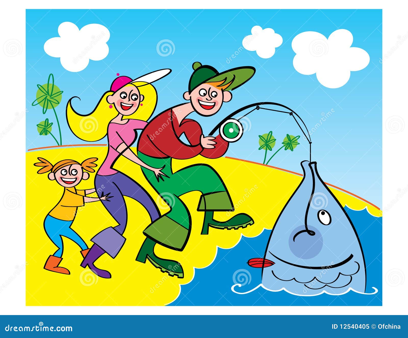 family fishing cartoon