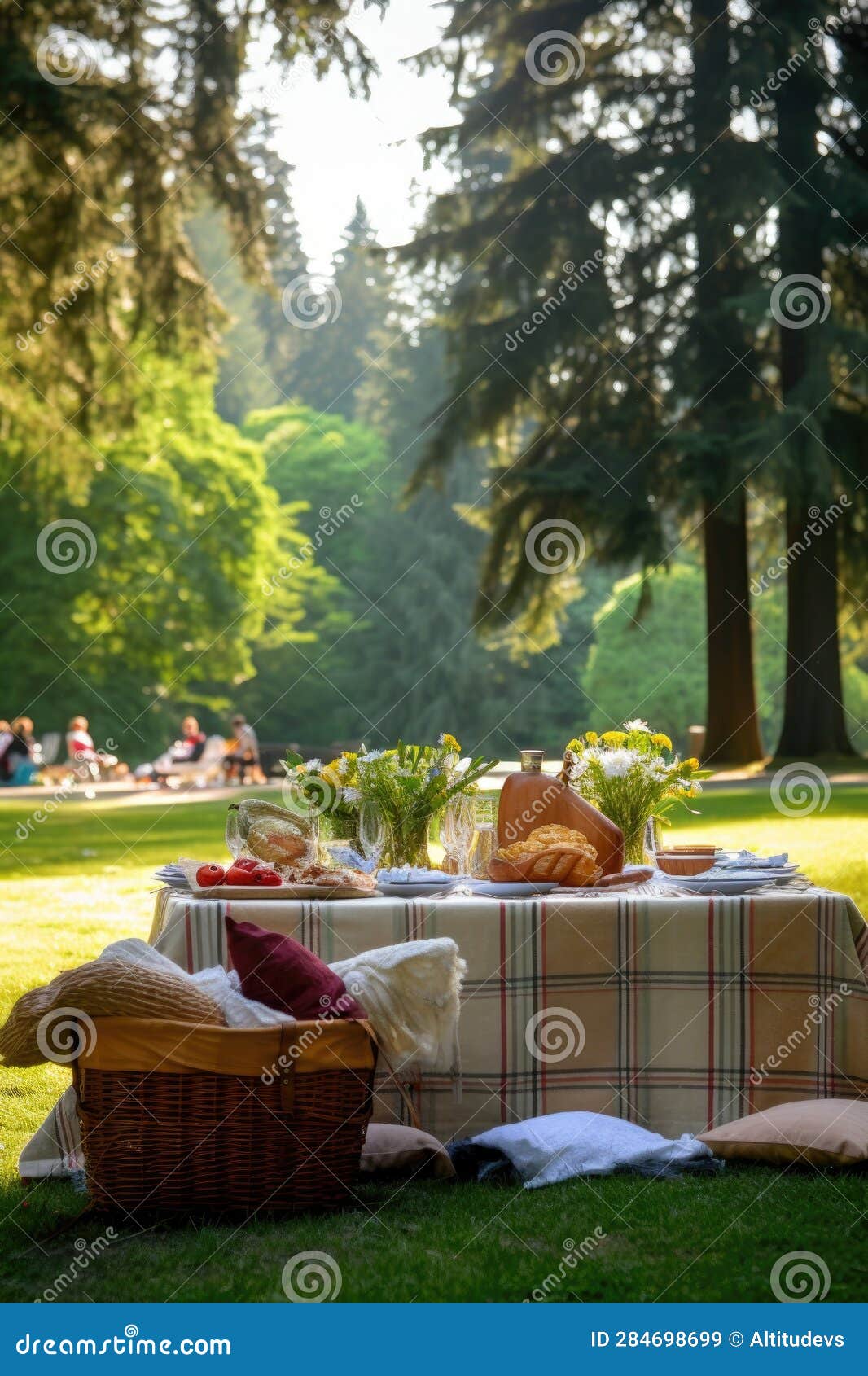 Familyfriendly Picnic Setup in a Beautiful Park Setting Stock Illustration Illustration of