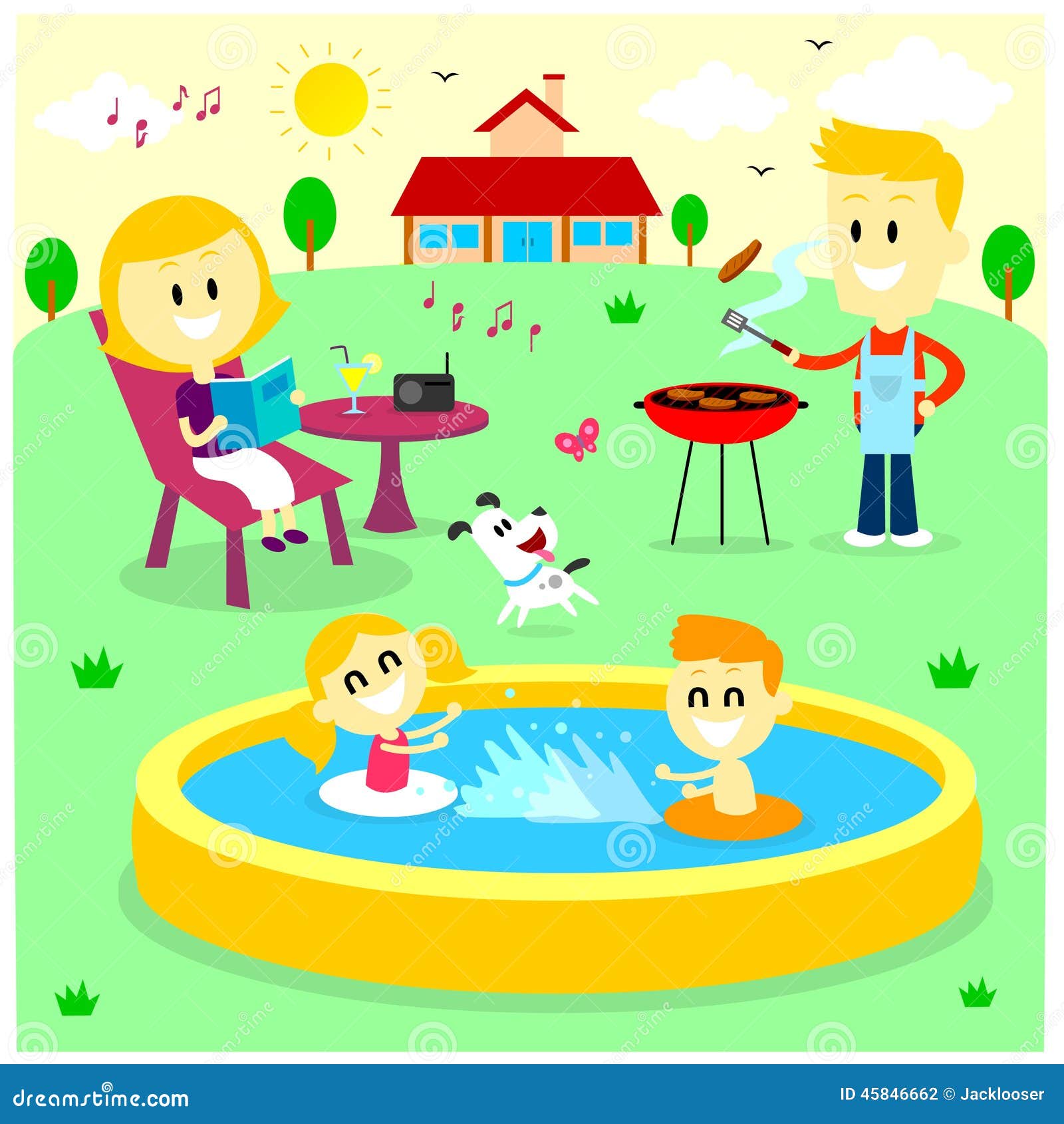 Family Fun Time At The Backyard House Stock Vector Illustration Of Magazine Music