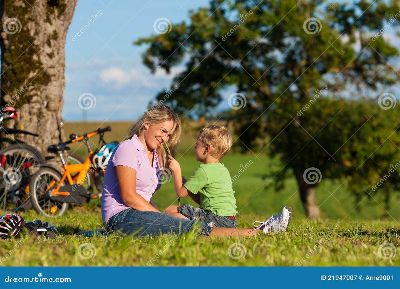 family on getaway with bikes