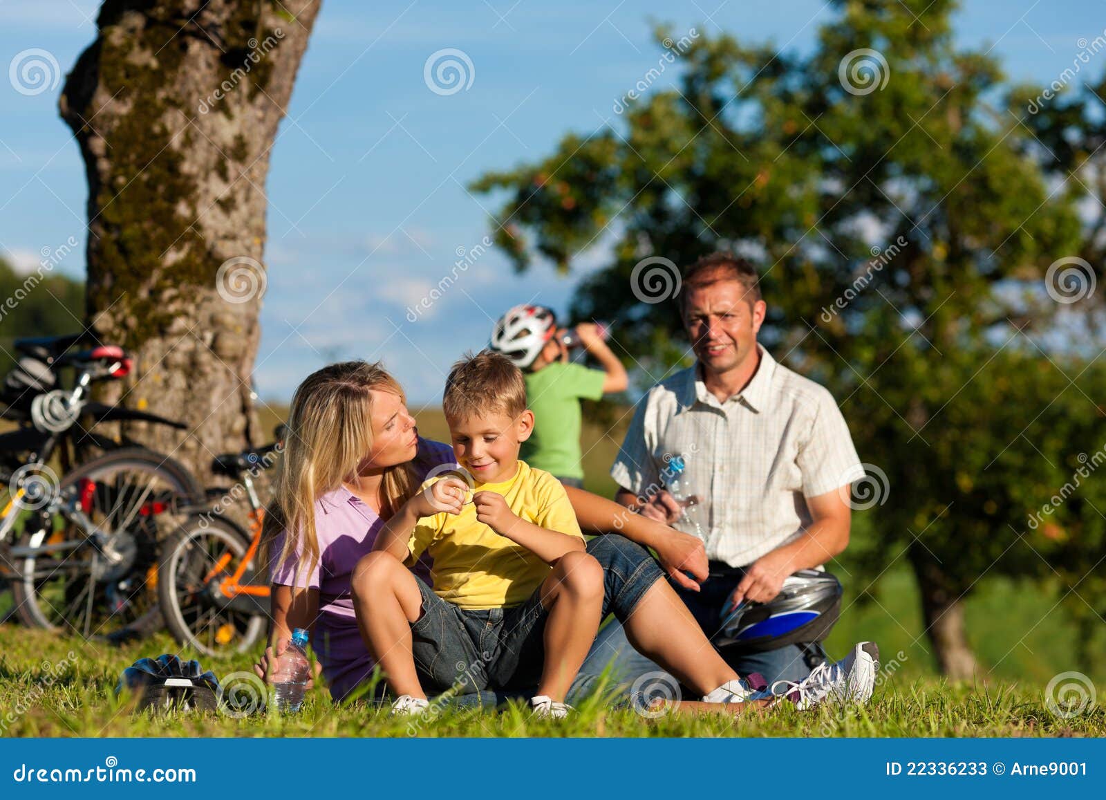 family on getaway with bikes
