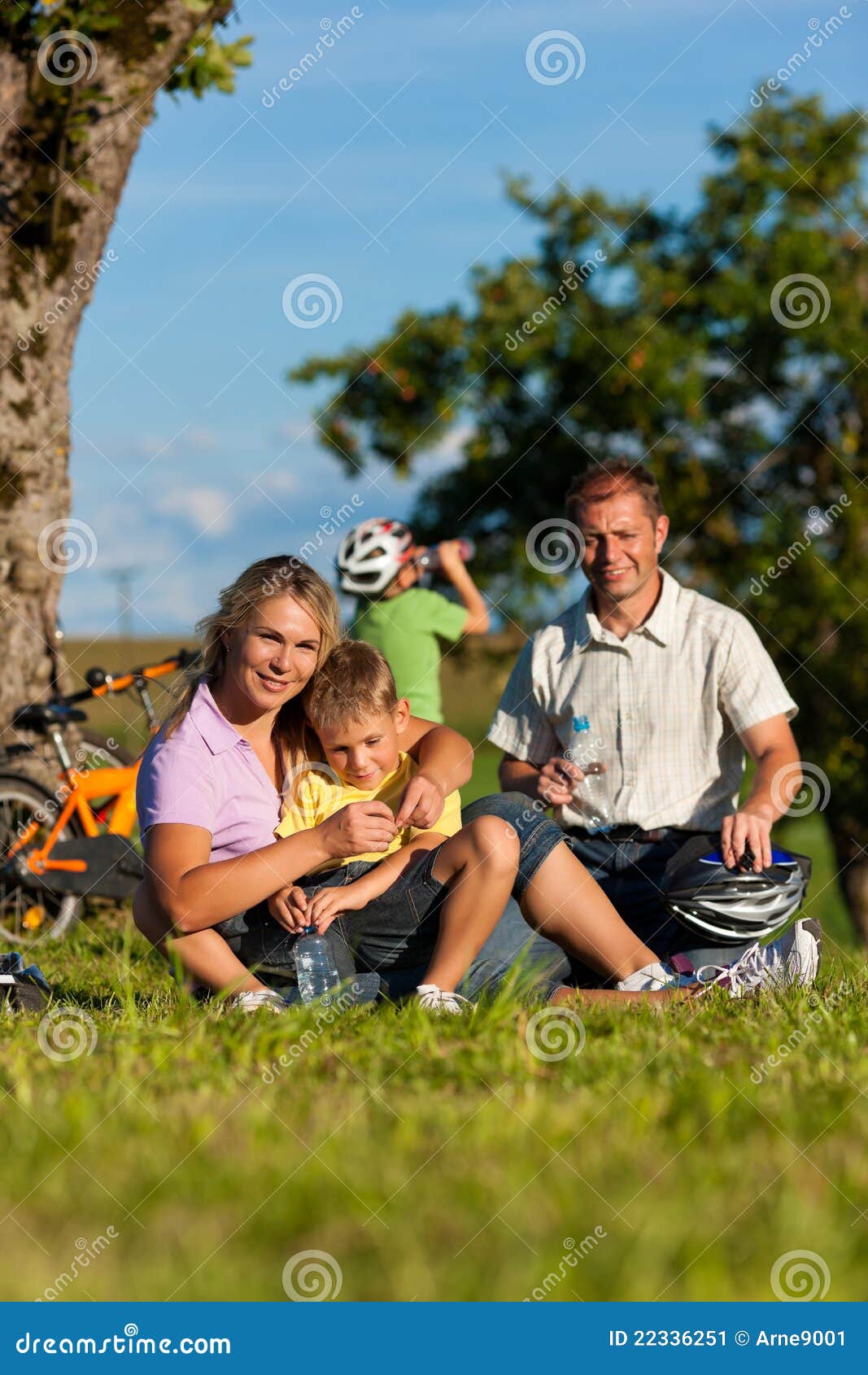 family on getaway with bikes