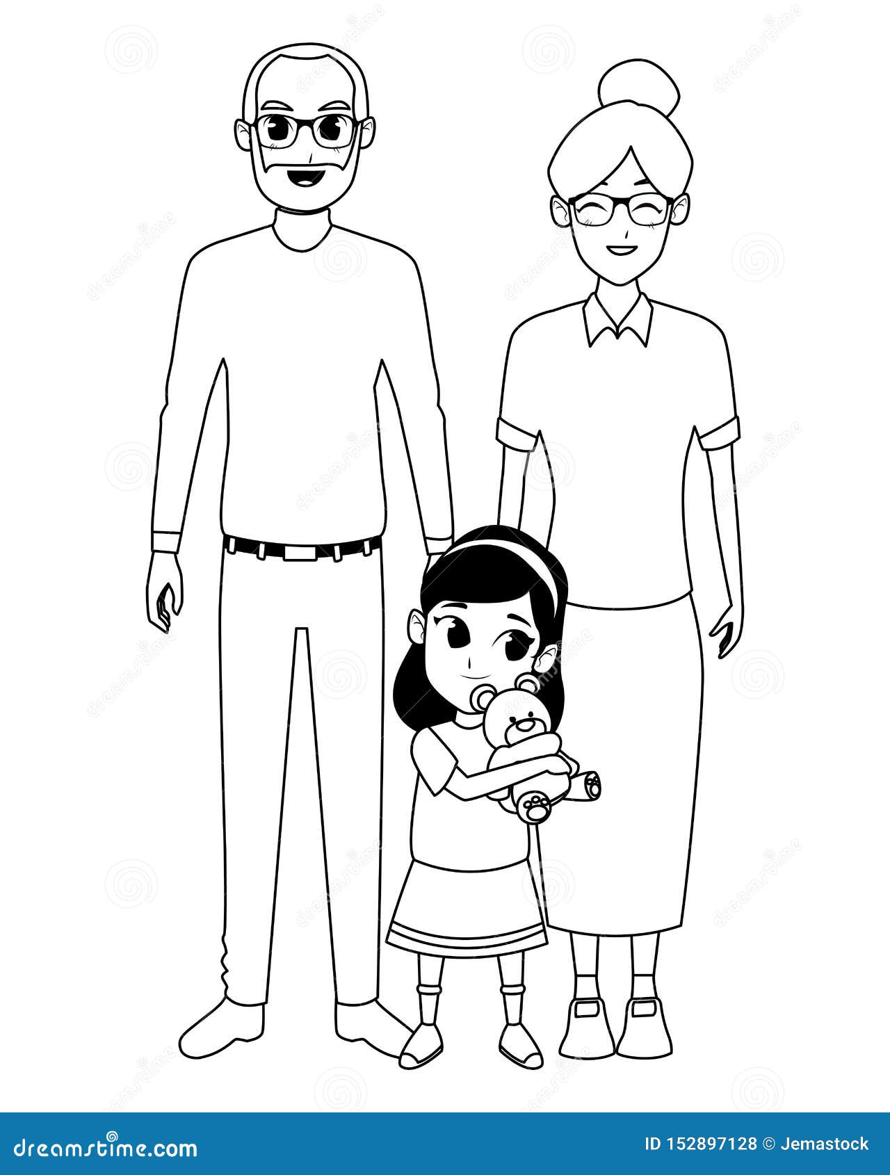 Family Grandparents and Grandchildren Cartoons in Black and White Stock  Vector - Illustration of male, elder: 152897128