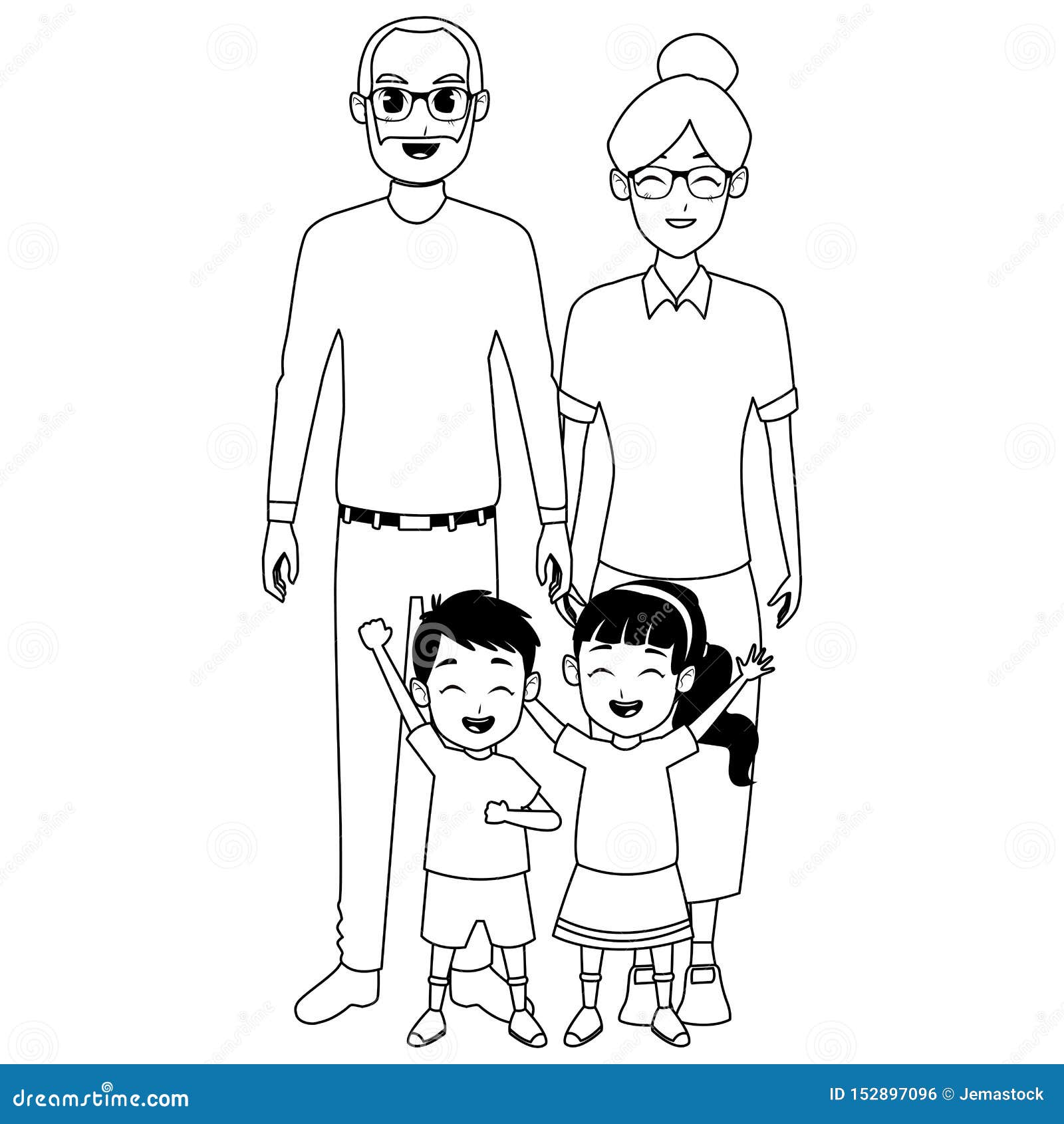 Family Grandparents and Grandchildren Cartoons in Black and White Stock  Vector - Illustration of grandparents, elderly: 152897096