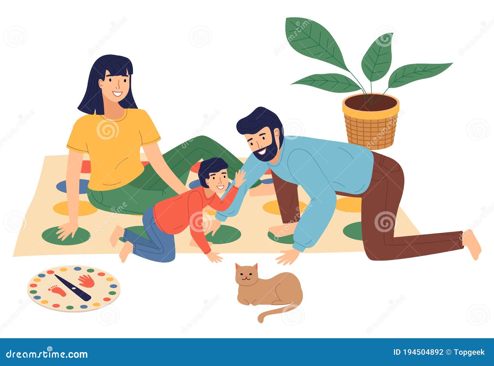 Family Twister Players Have Fun at Home. Play Games Together. Stay Home and  Be Safe Conception Stock Vector - Illustration of person, entertainment:  194504892