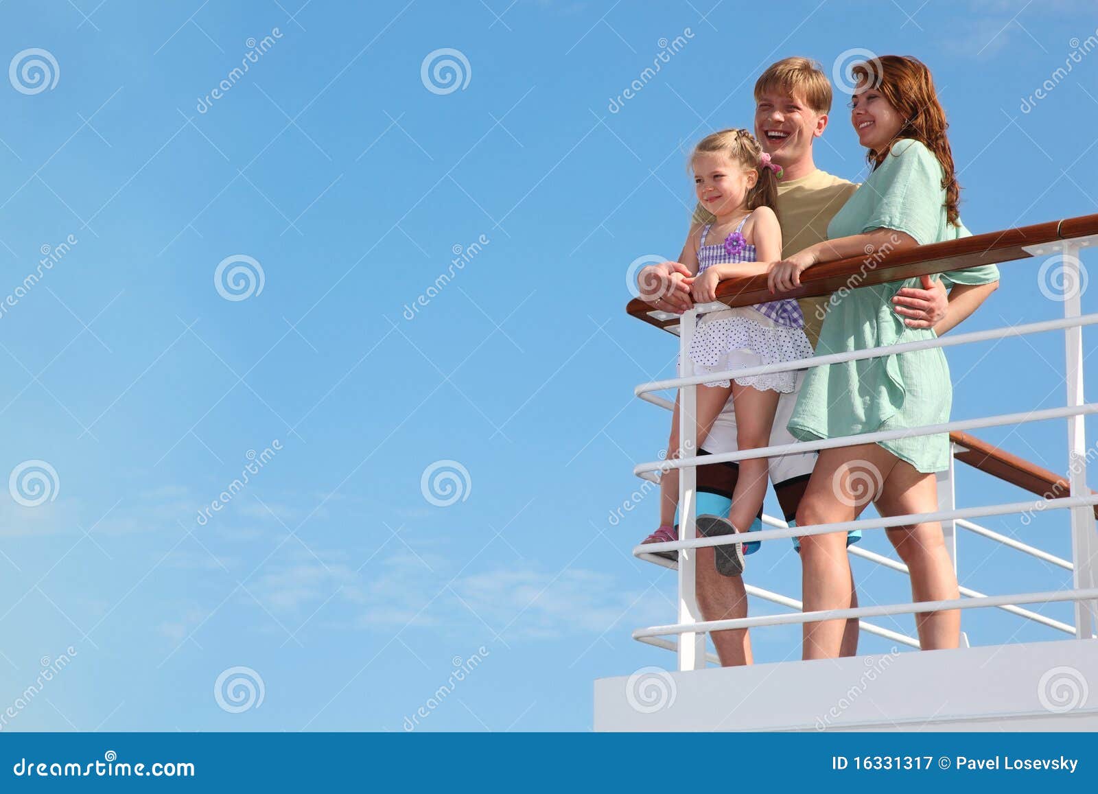 family has leisure in cruise on motor ship