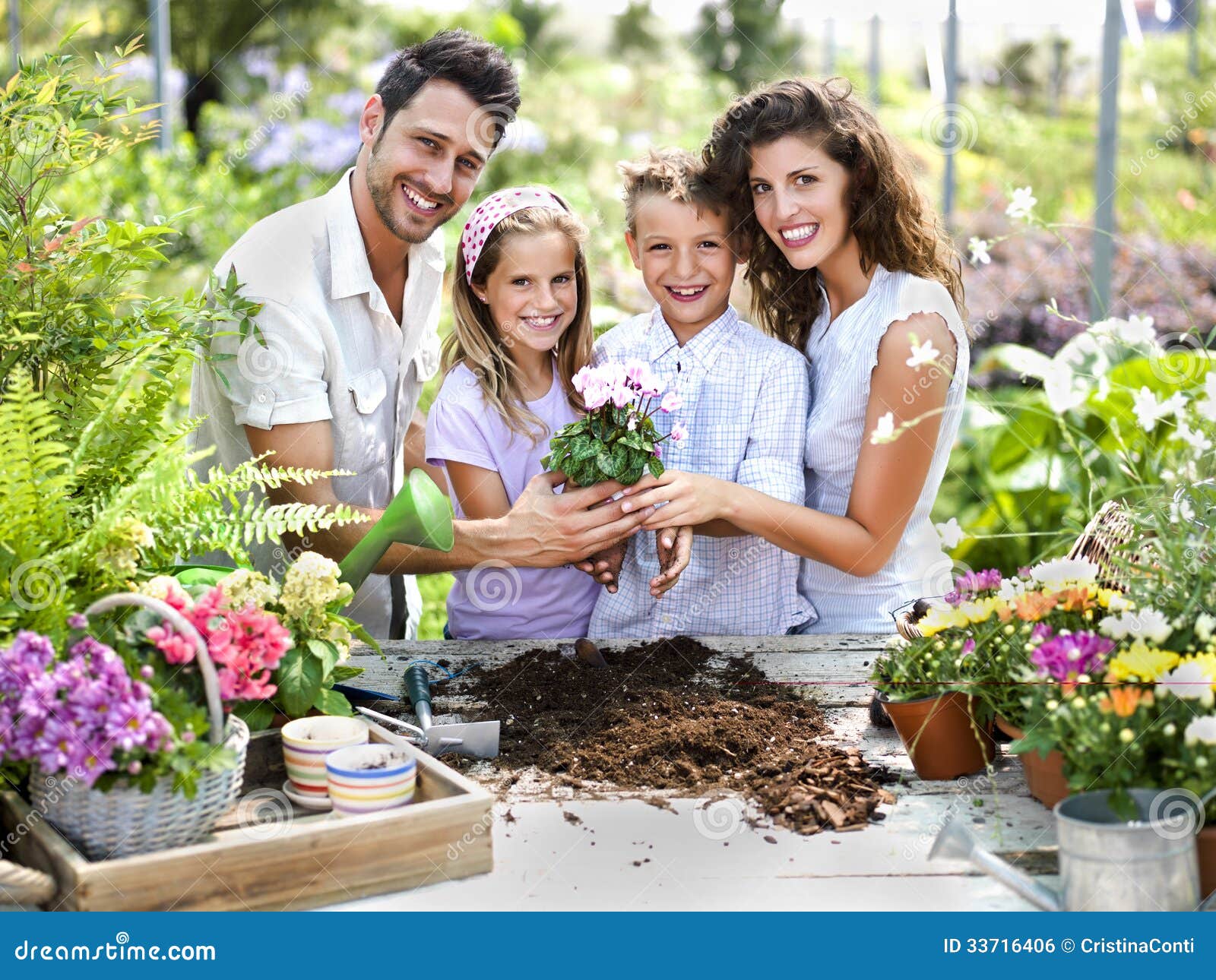  Family  Have Fun In The Work Of Gardening Royalty Free 