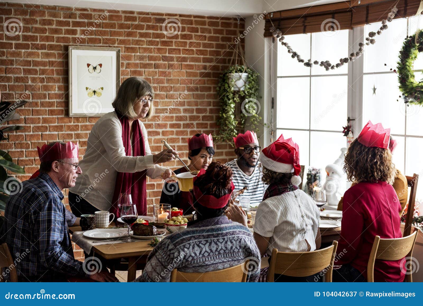 Family Having a Christmas Dinner Stock Image Image of santa, people
