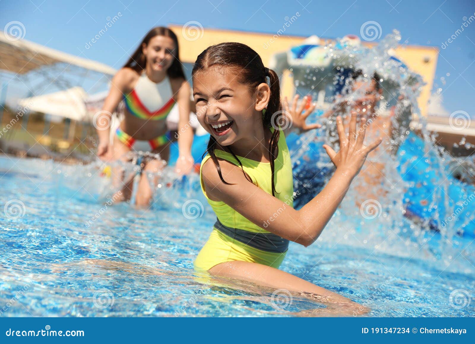 Family Having Fun At Water Park Summer Vacation Stock Photo Image Of