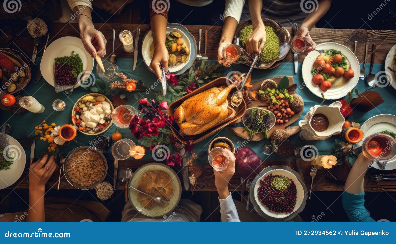 Family Holiday Dinner. Illustration Generative AI Stock Illustration