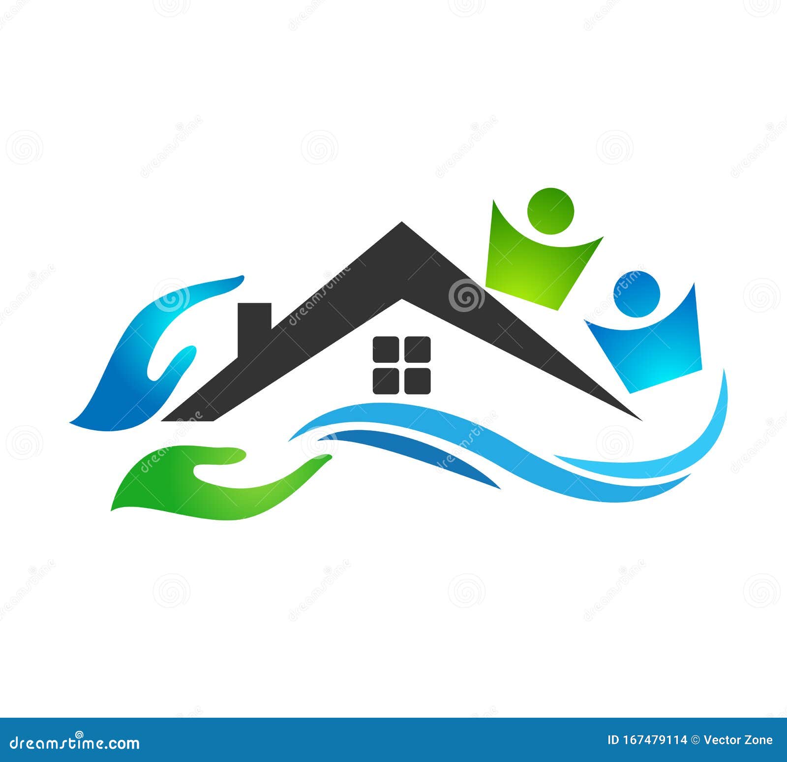 Family Home Water Wave House In Hands Care Icon Logo Illustrations ...