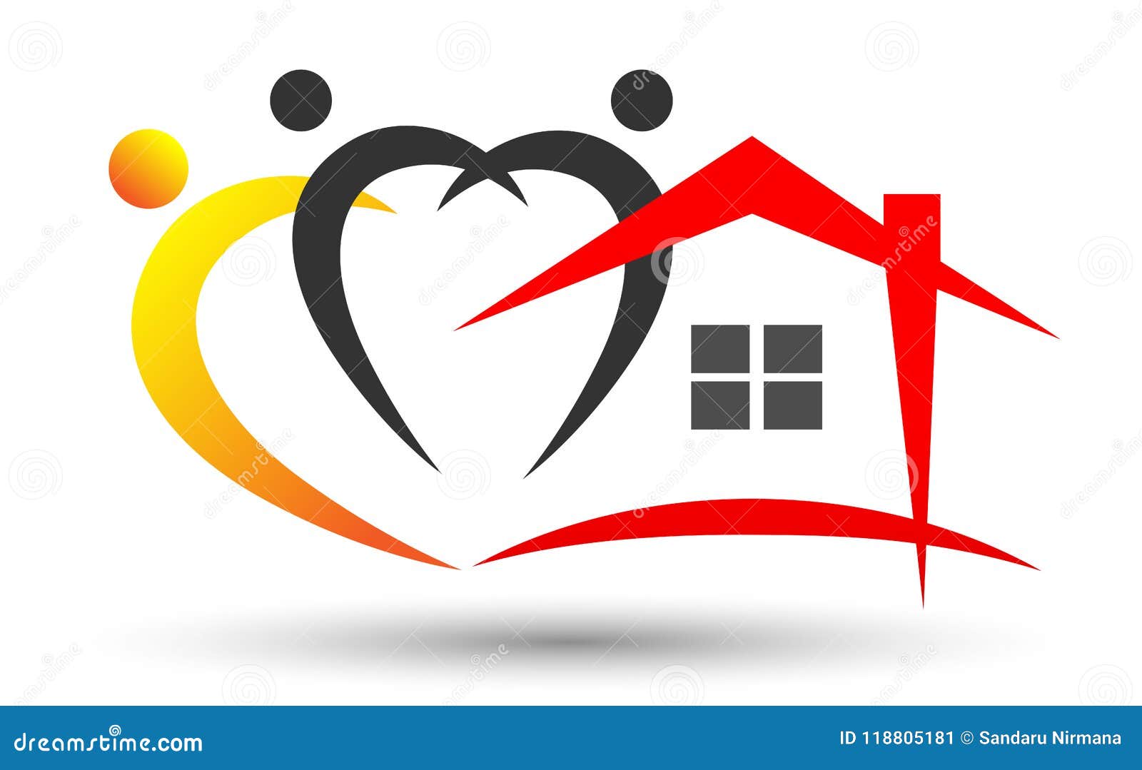 Family Home/ House Logo, Family Union Happy Love Heart Shaped Family ...