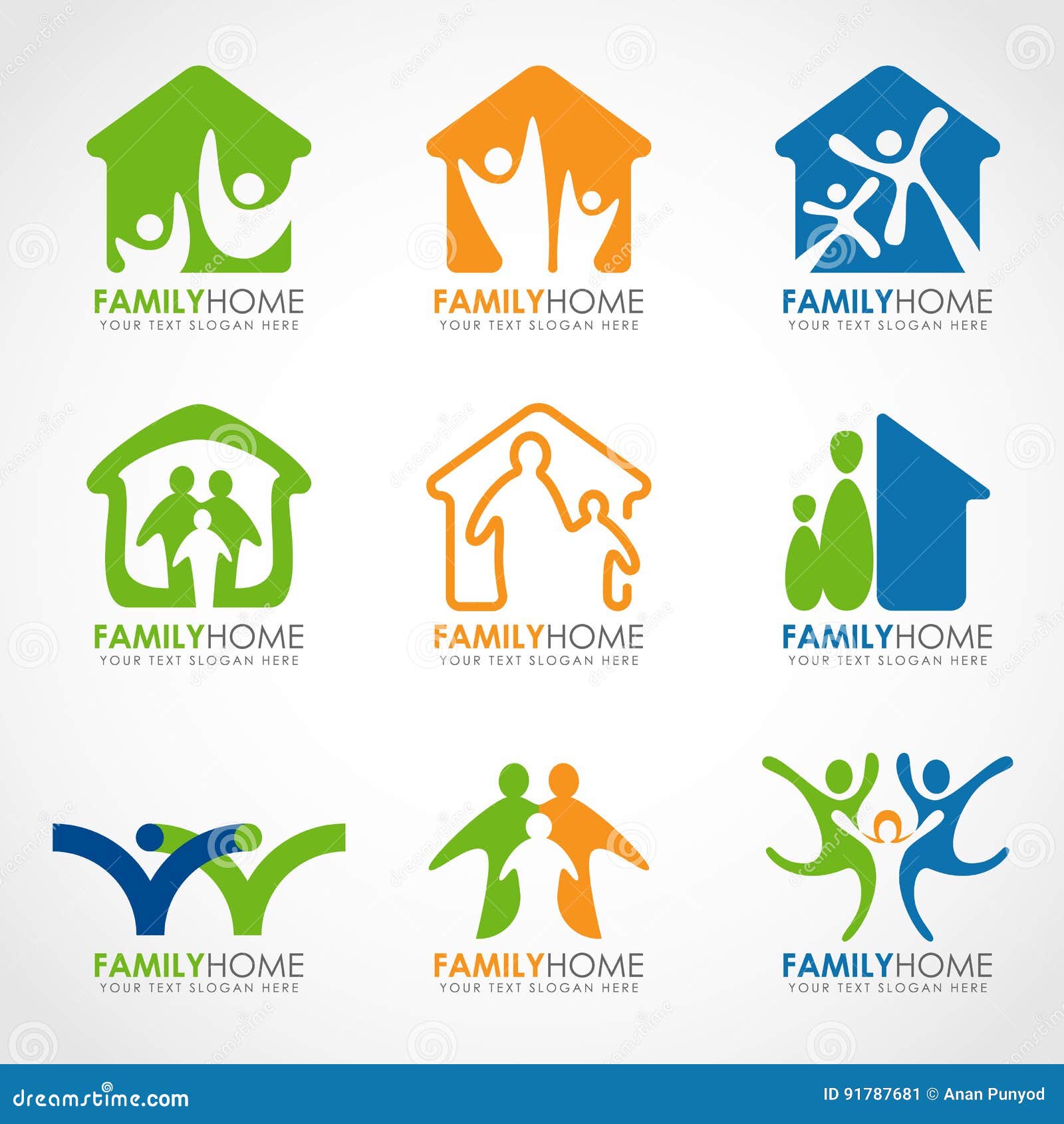Family Home Logo With Abstract Human And Home Concept Vector Set Design ...