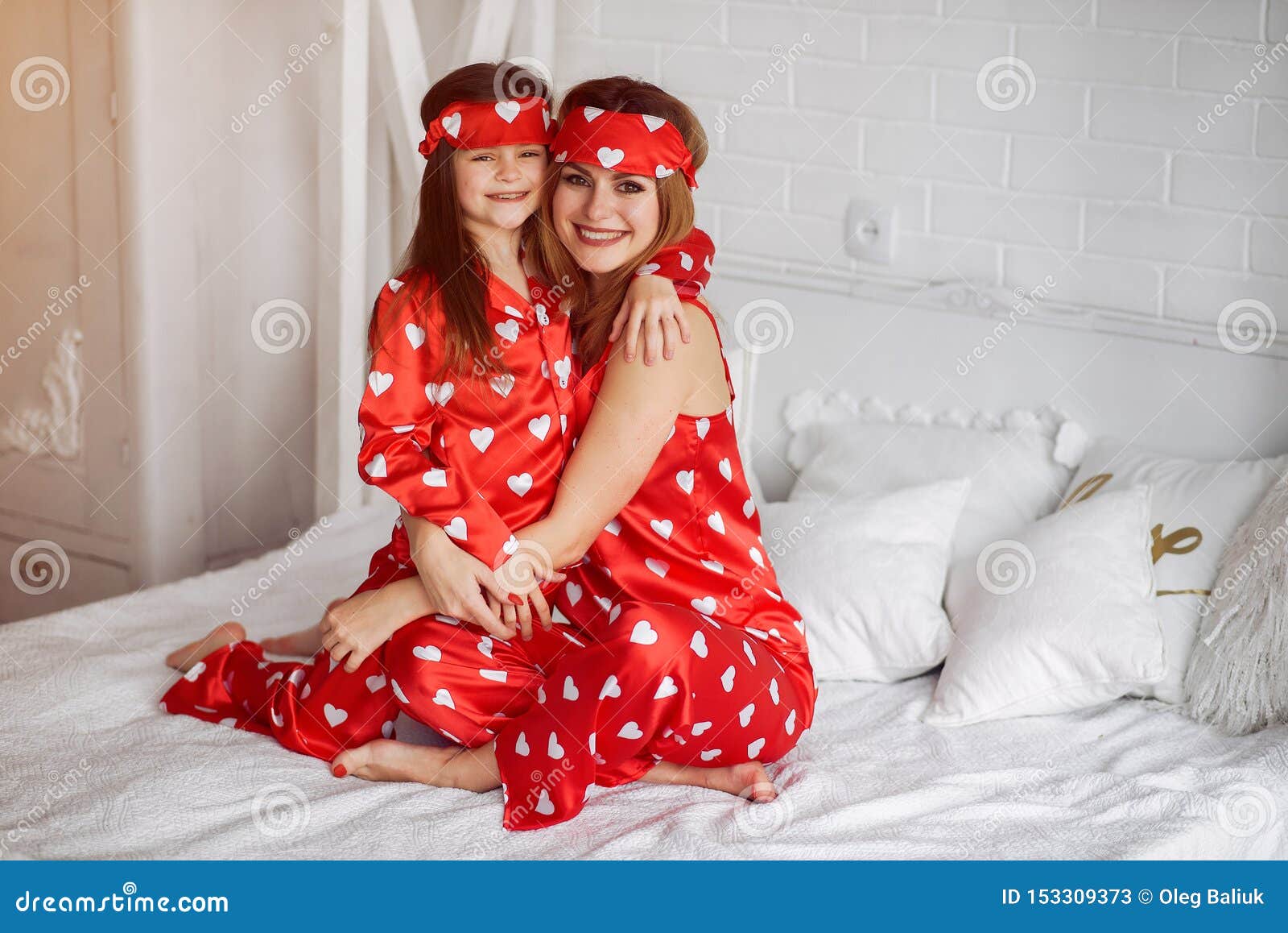 Cute Mother and Daughter at Home in a Pajamas Stock Image - Image of ...