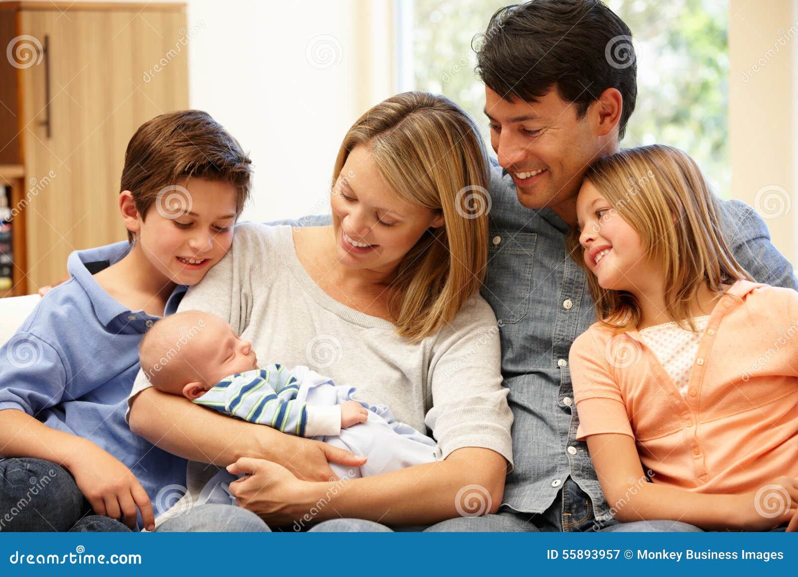 Family at Home with New Baby Stock Image Image of home, female 55893957