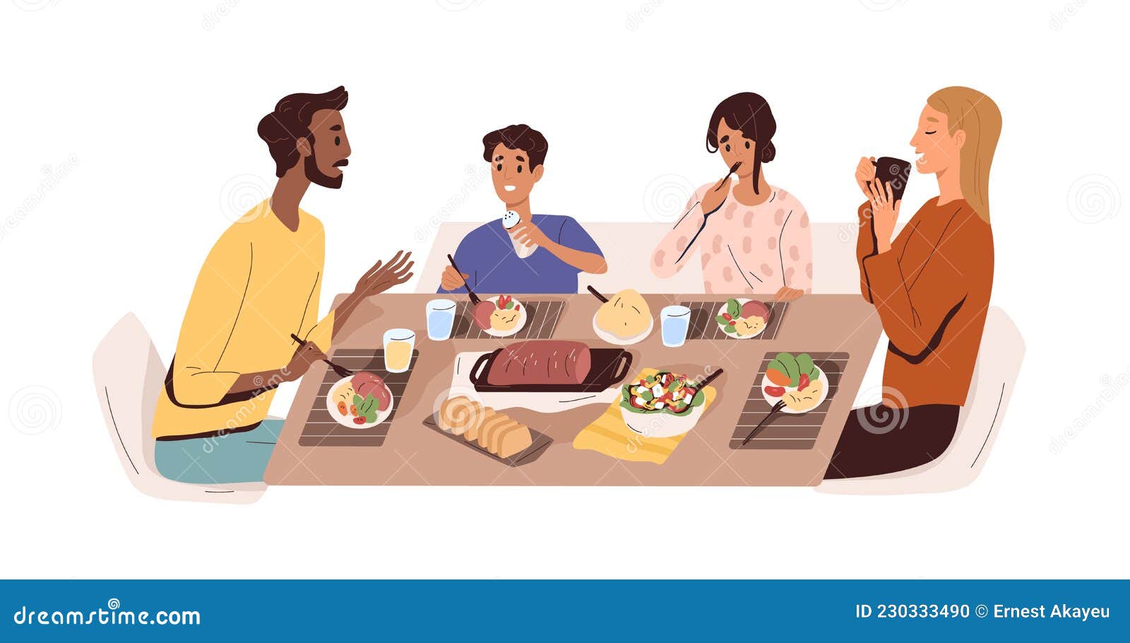 Family with Kids Eating Home Food at Dining Table. Father, Mother and  Children at Dinner Stock Vector - Illustration of enjoying, cartoon:  230333490