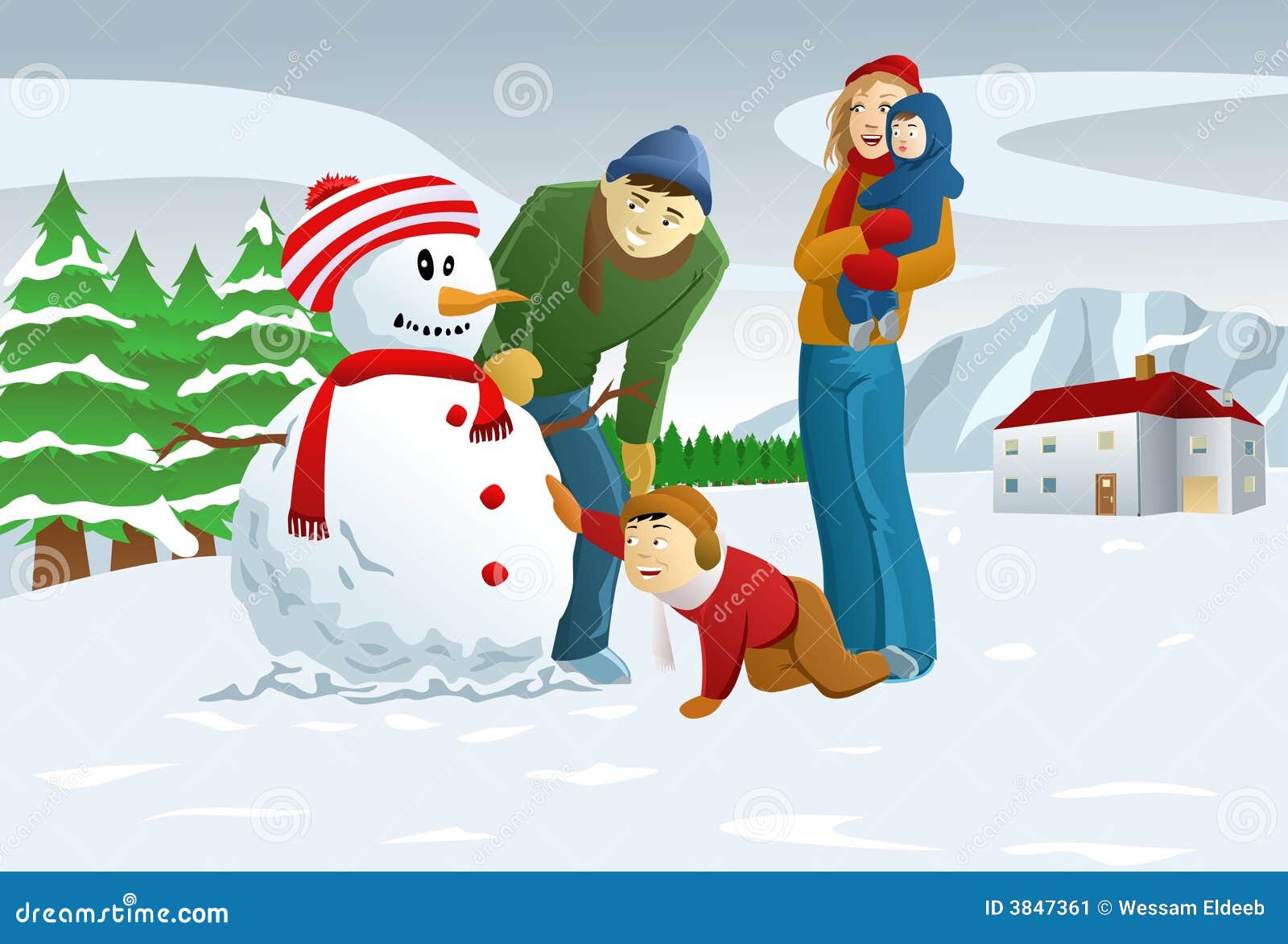 Download Family Making Snowman stock vector Illustration of open