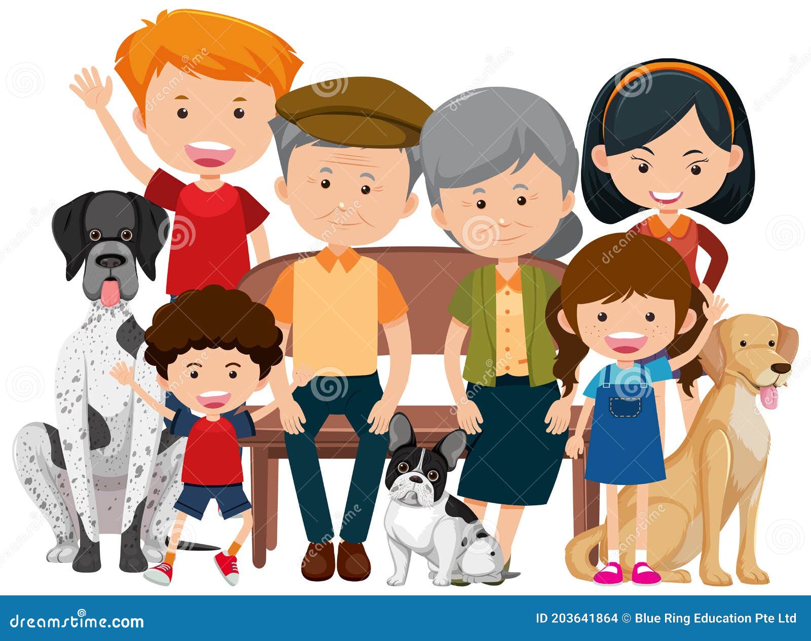 Family Members with Their Pet Dog on White Background Stock Vector ...