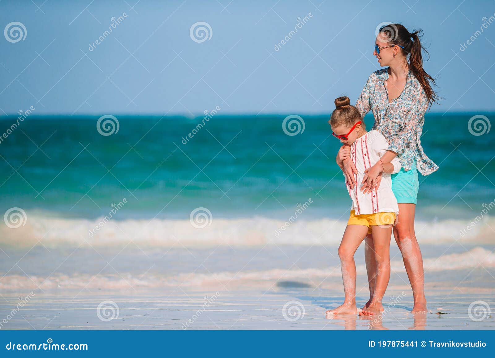 Beautiful Mother And Daughter At Caribbean Beach Enjoying Summer Vacation Stock Image Image 