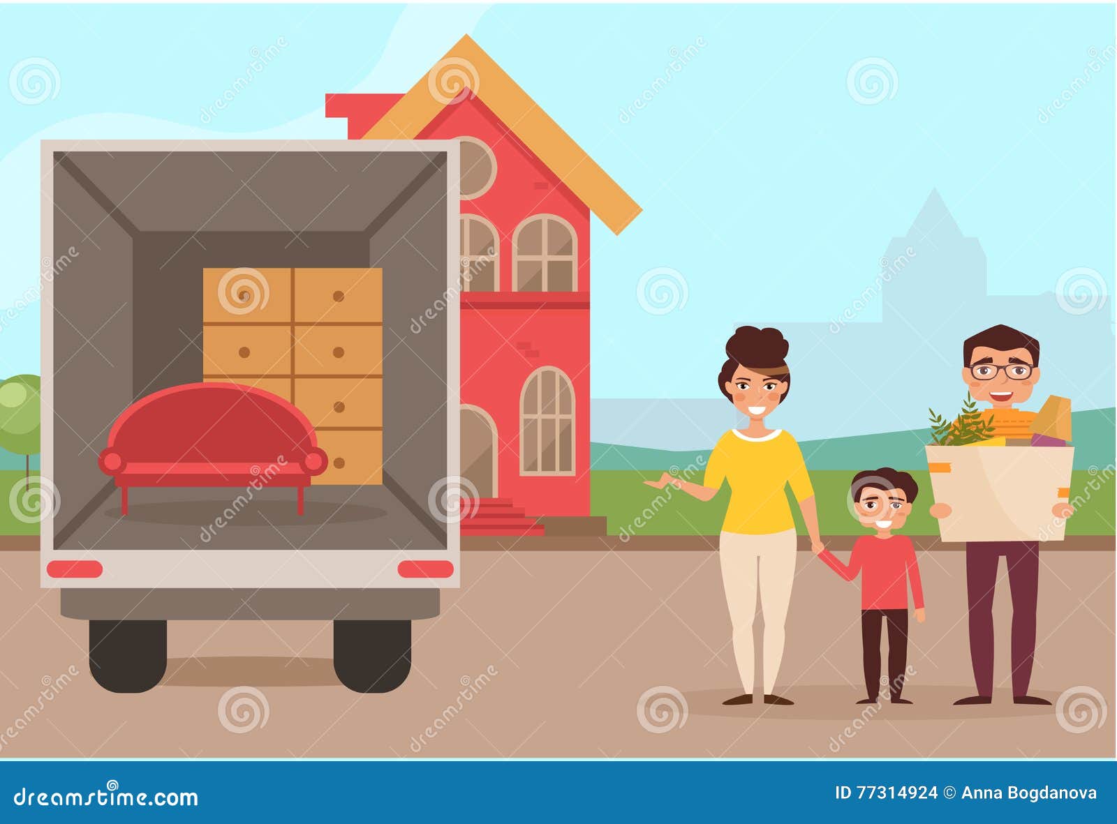 Family Moved into a New House. Stock Vector - Illustration of concept, heavy: 77314924 Family Moved into a New House. Stock Vector - Illustration of concept, heavy: 77314924