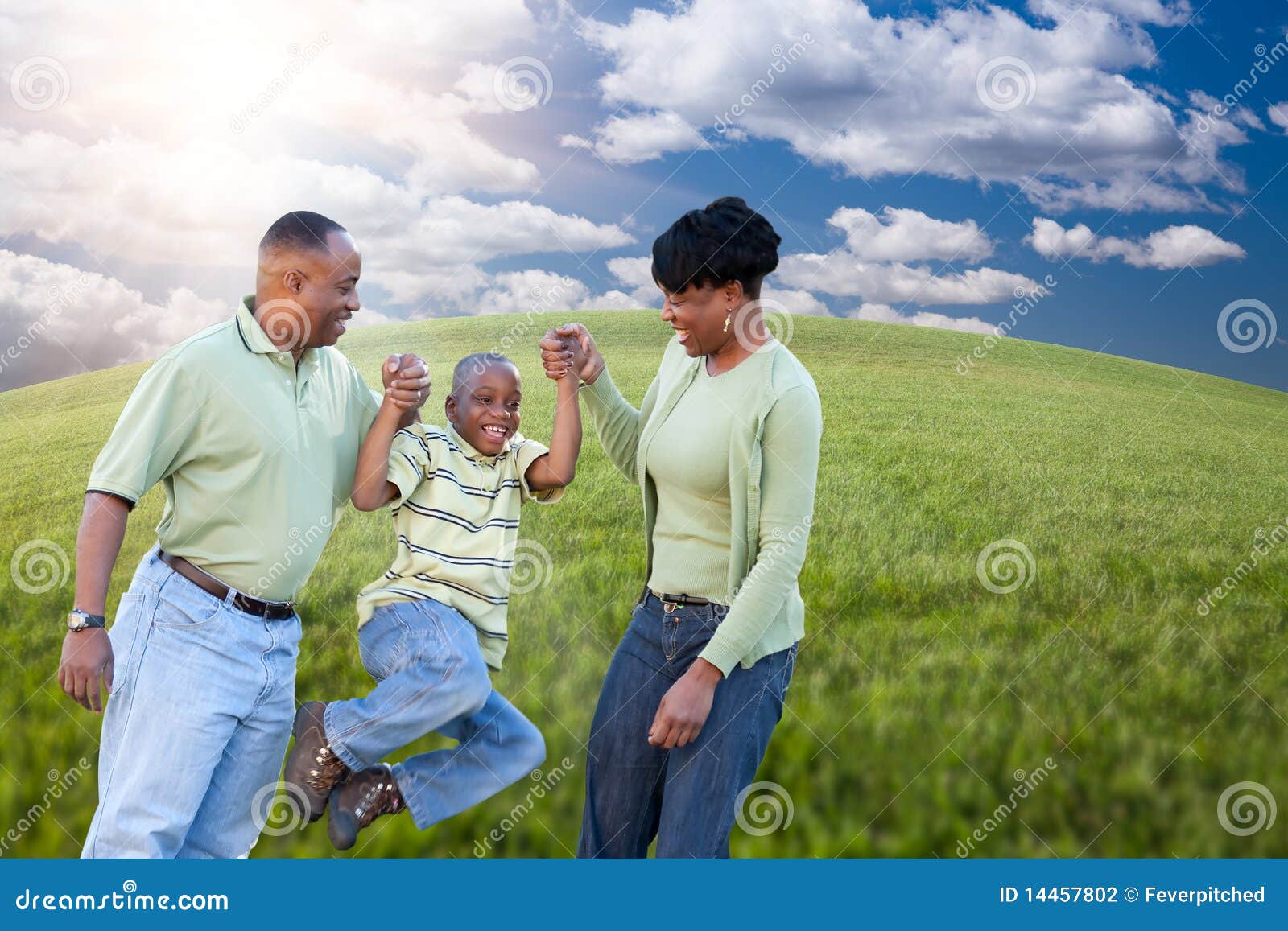 Family Over Clouds, Sky and Grass Field Stock Photo Image of earth