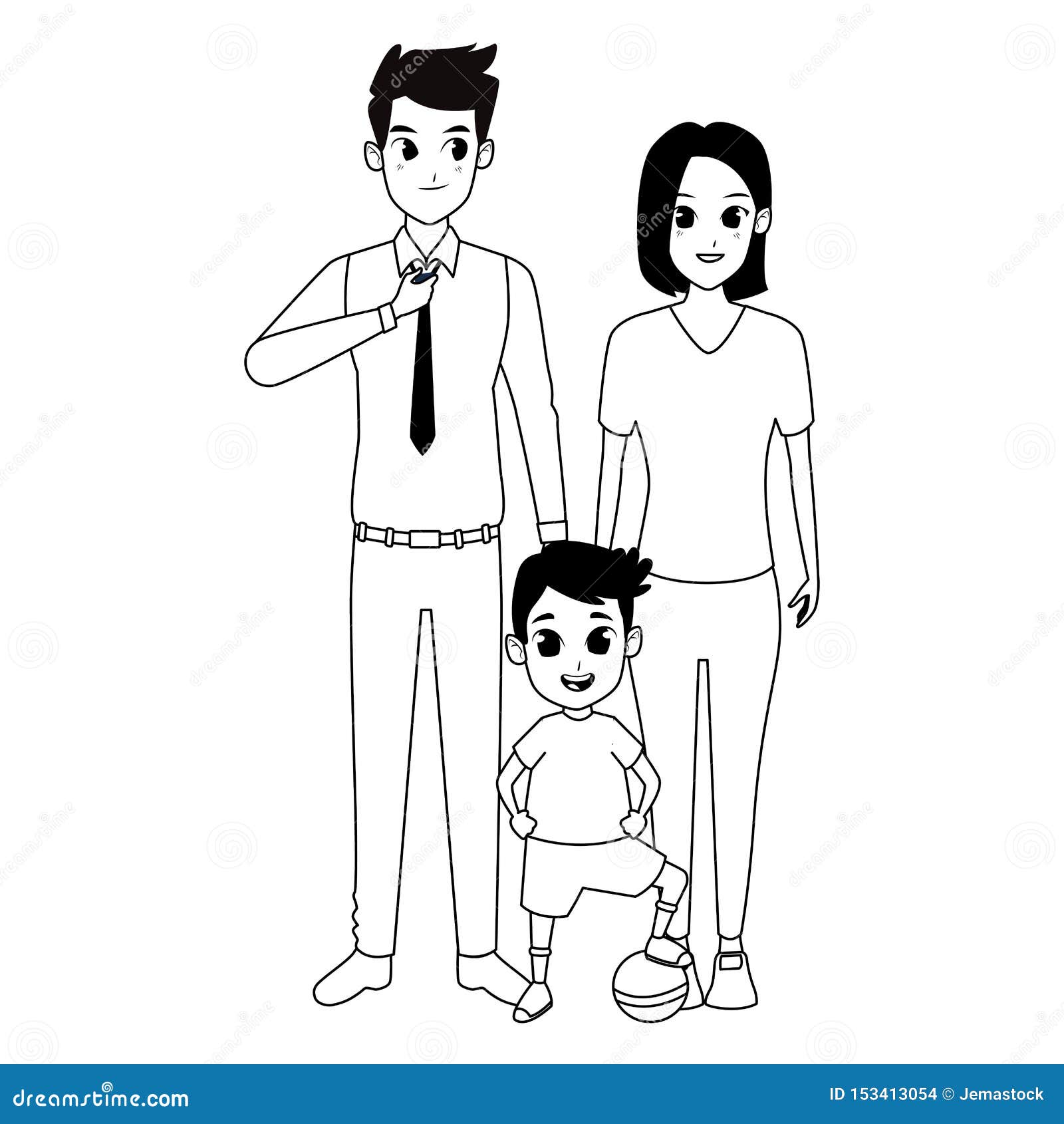 Family Parents and Childrens Cartoons in Black and White Stock Vector -  Illustration of hair, cartoon: 153413054