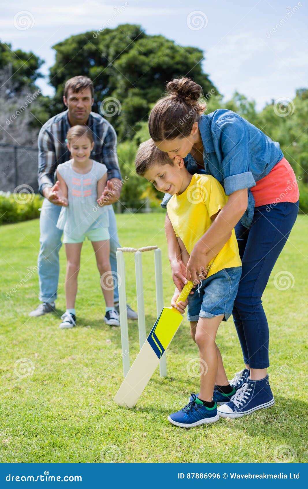 Family Playing Cricket in Park Stock Photo Image of family, cricket